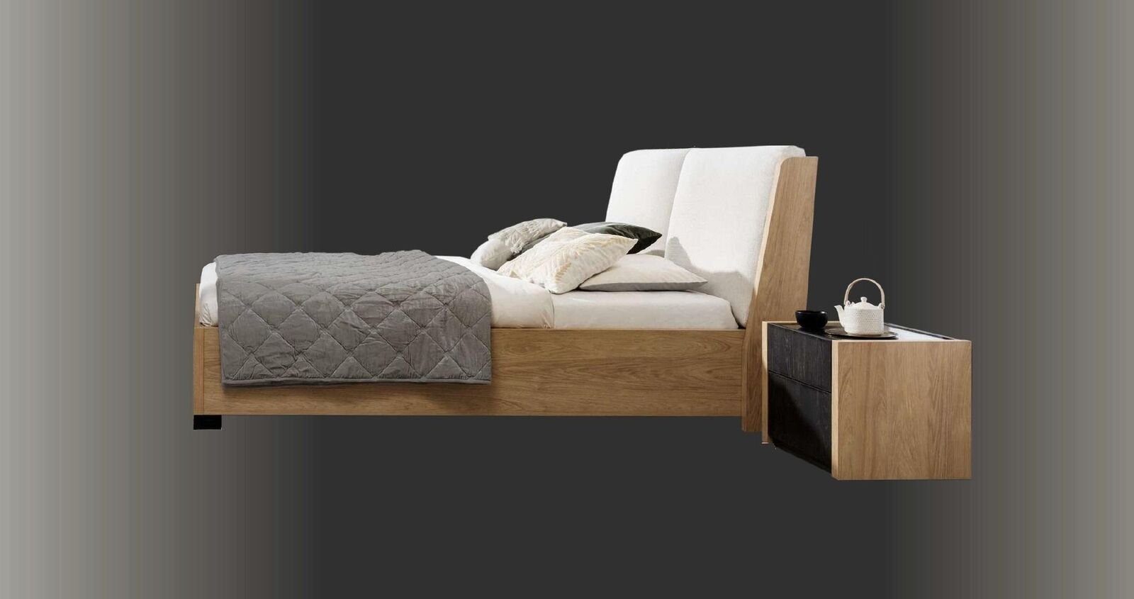 JVmoebel Bett Bett Beige Holz Design Modern Schlafzimmer Doppel Betten Elegantes (1-tlg., 1x nur Bett), Made in Europa
