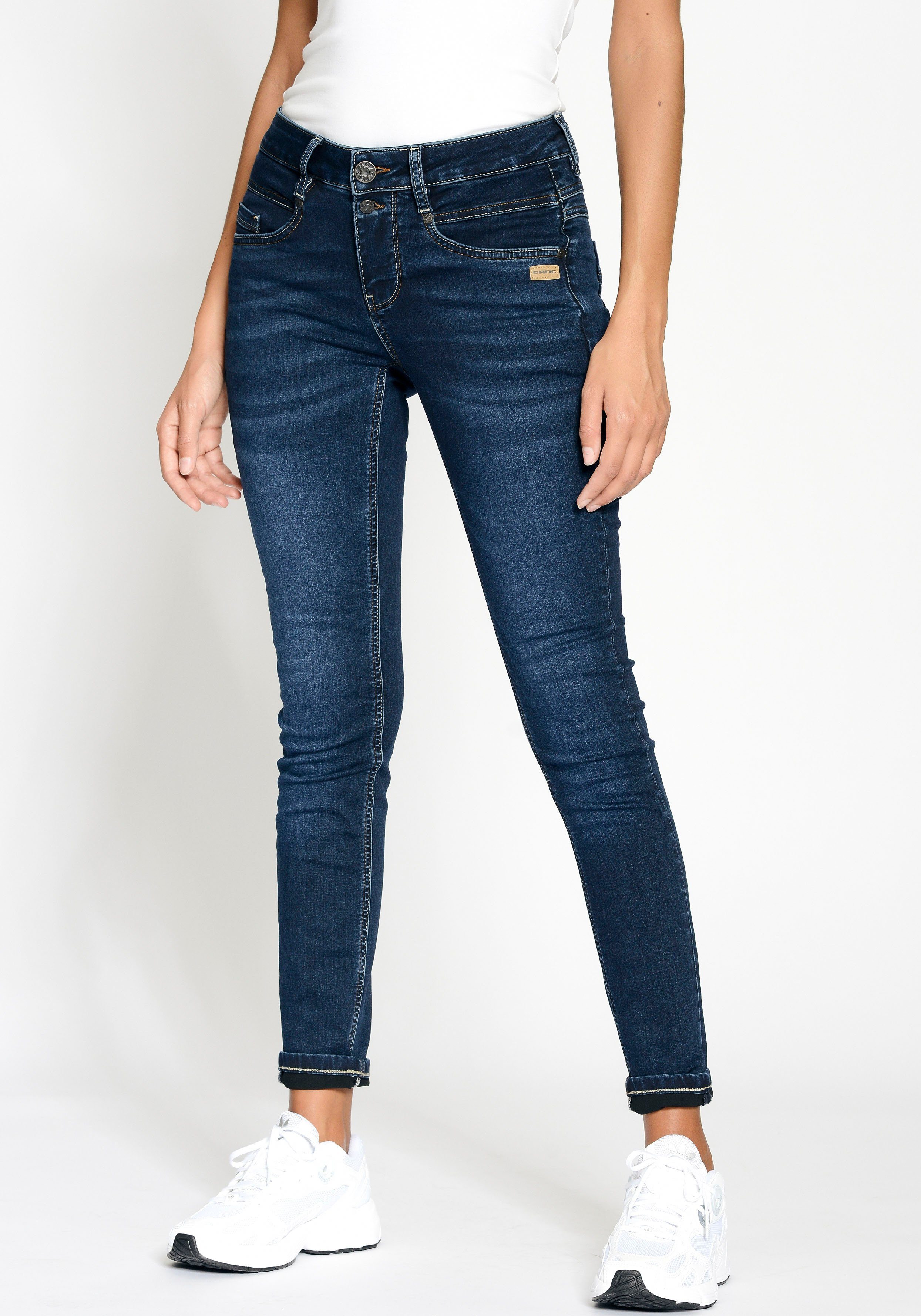 GANG Skinny-fit-Jeans 94MORA mit vorne blue und Passe deep dark 3-Knopf-Verschluss