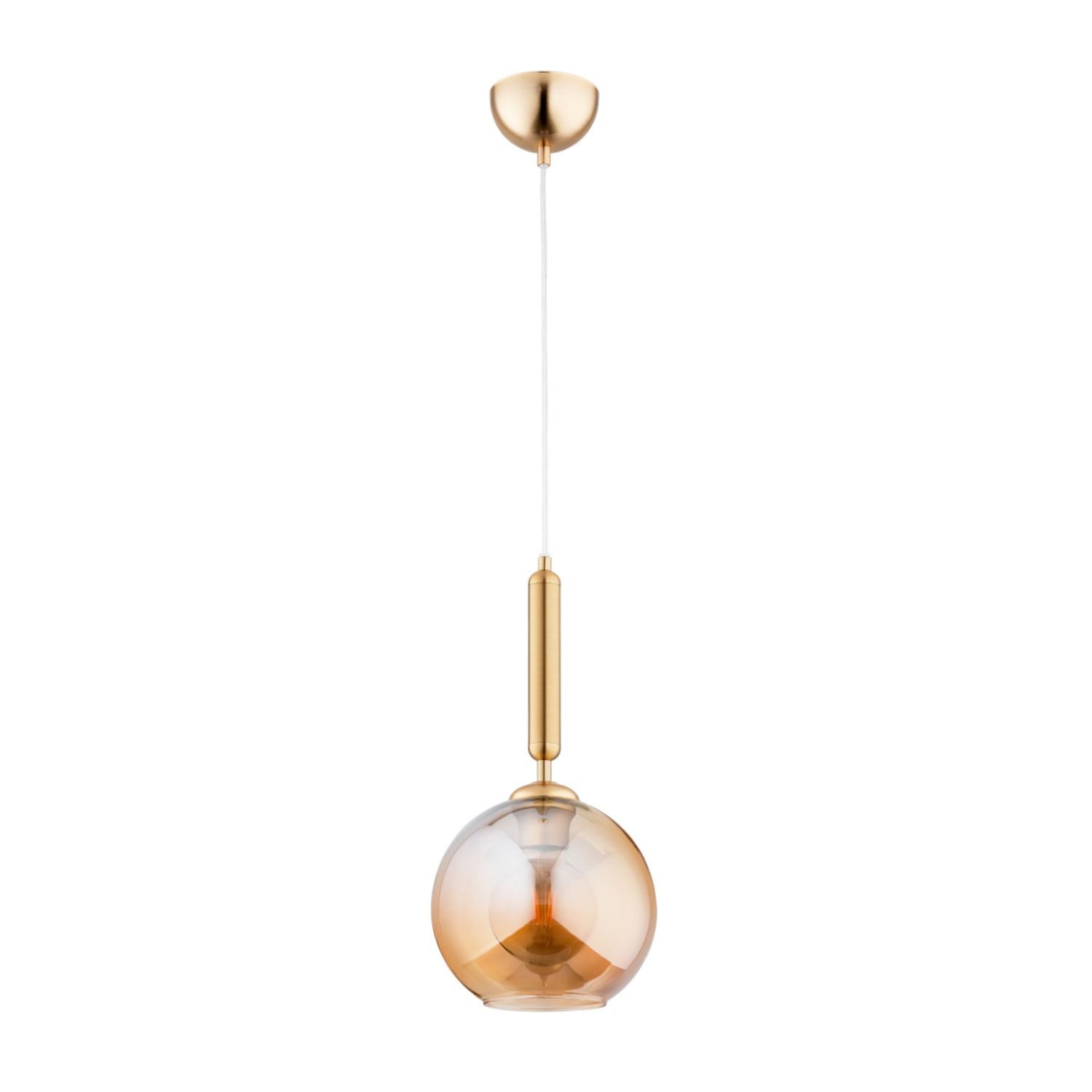 Licht-Erlebnisse Pendelleuchte HANOSA, ohne Leuchtmittel, Glas Metall H: max. 95 cm rund Ø 20 cm in Gold Bernstein E27 Modern