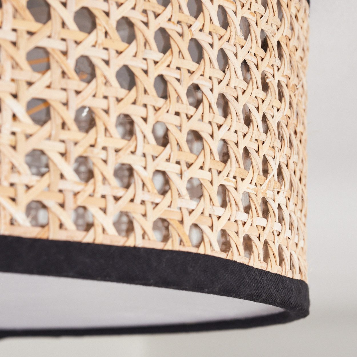 hofstein Deckenleuchte Deckenlampe aus Metall/Rattan/Kunststoff in Nickel-matt/Natur/Schwarz, ohne Leuchtmittel, runde Deckenleuchte im modernen Boho-Design (40 cm), E27