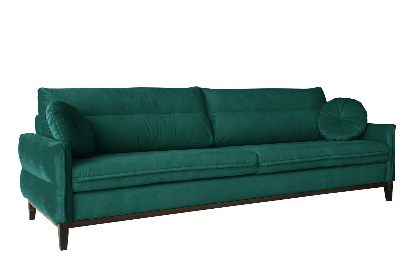 Beautysofa Sofa Belweder, 268 cm breite, Polstercouch für Wohnzimmer, 3-Sitzer Sofa aus Velourstoff, Dreisitzer im skandinavisches Stil Flasches grün (kronos 19)