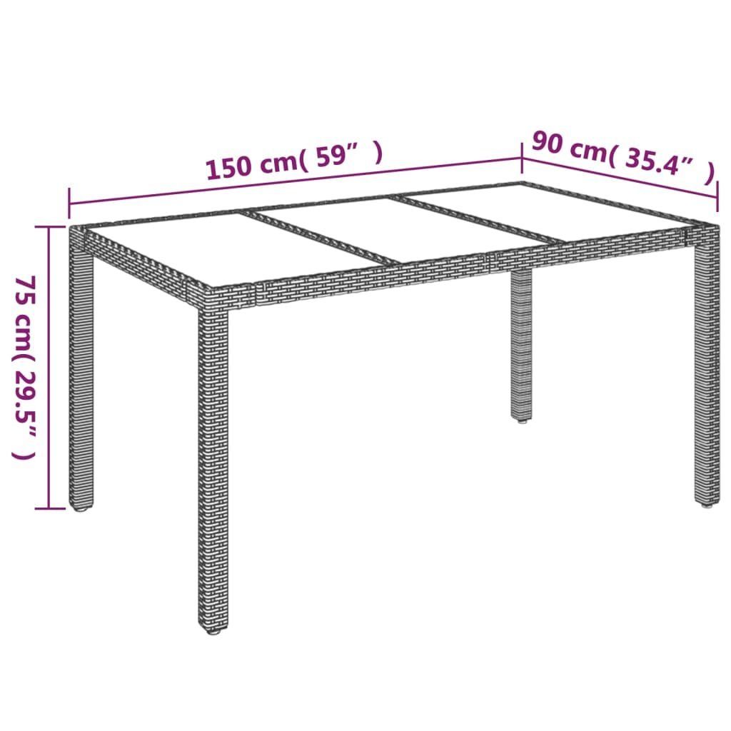 Gartentisch vidaXL Schwarz 150x90x75 Esstisch Gartentisch Poly Glasplatte mit cm Rattan