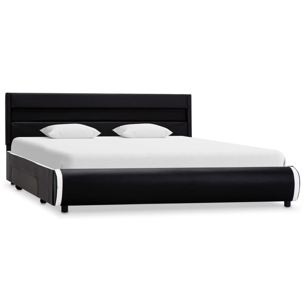 Bettgestell Mit Led Schwarz Kunstleder 140×200 Cm günstig online kaufen