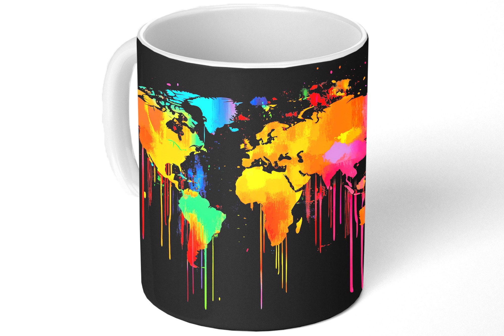 MuchoWow Tasse Weltkarte - Farbe - Bunt - Graffiti - Welt, 1-tlg., Keramik, Kaffeetassen, Teetasse, Becher, Kaffeebecher, Geschenk