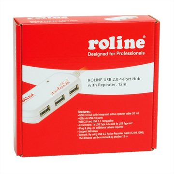 ROLINE USB 2.0 4-Port Hub mit Repeater Computer-Adapter USB 2.0 Typ A Männlich (Stecker) zu USB 2.0 Typ A Weiblich (Buchse), 1200.0 cm