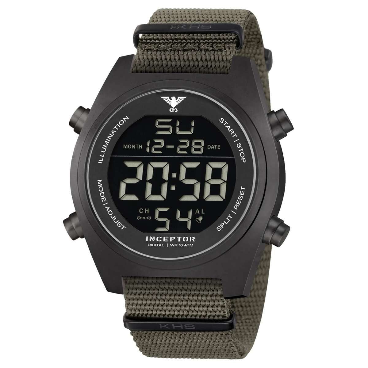 KHS Quarzuhr INCBSD.NSGO, Herrenuhr Inceptor Stahl Digital Olivgrün/Schwarz