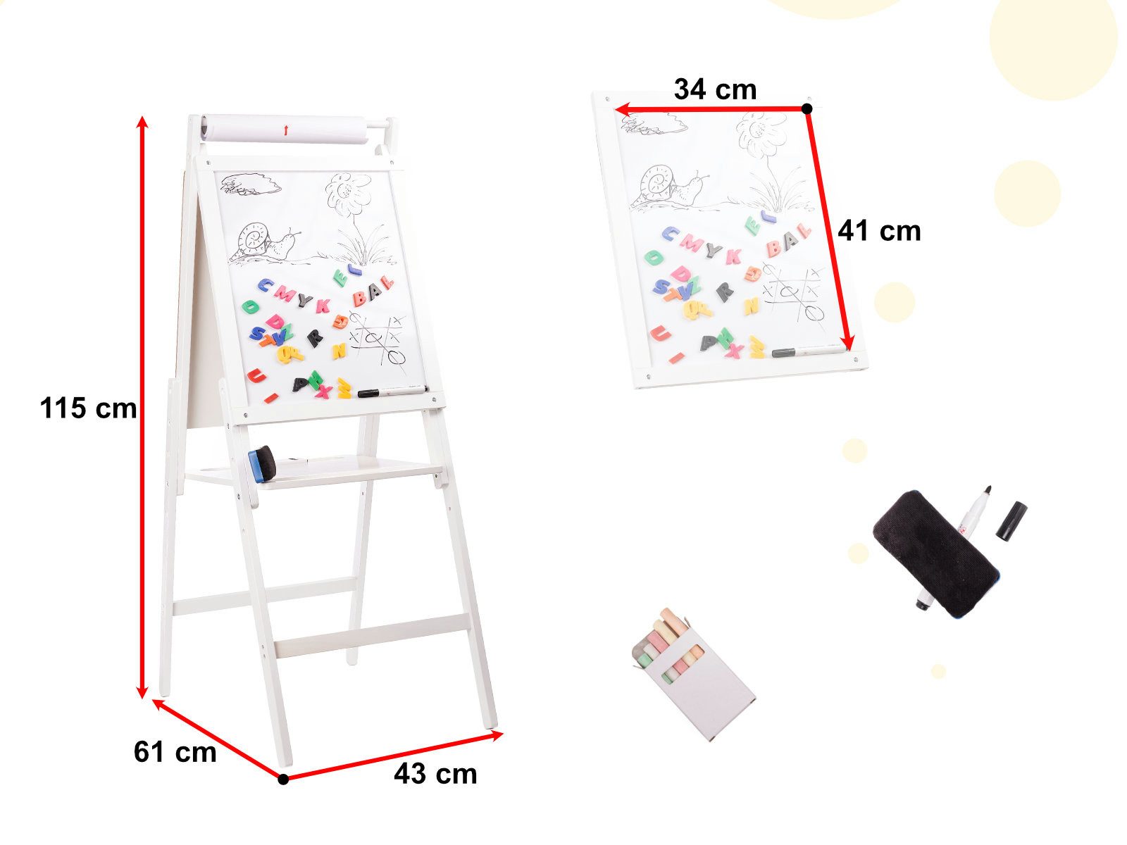 Ikonka Standtafel Kinder Standtafel Holz doppelseitig Magnettafel Kreidetafel Zubehör, (Kinder Lernspielzeug Standtafel doppelseitig Holz Magnet Kreide, Kinder  – Bild 3 von 5