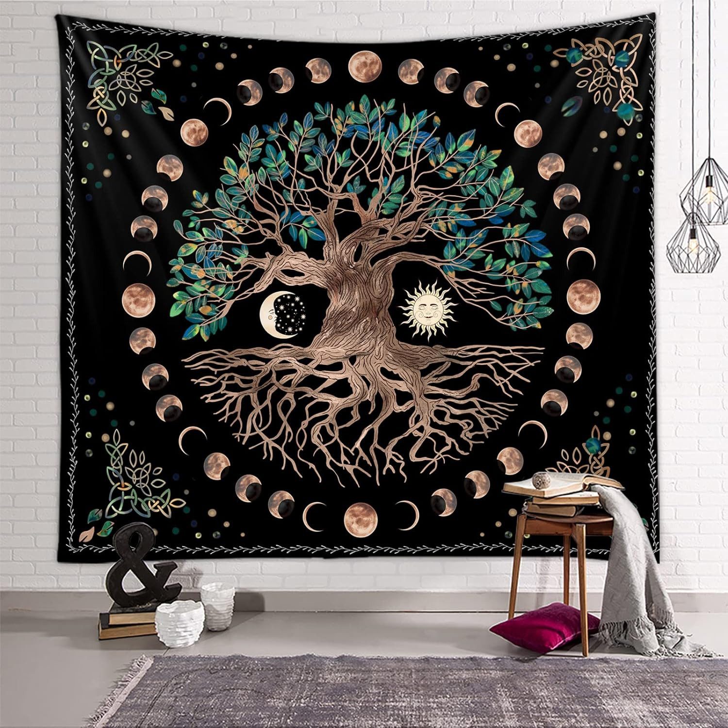 NUODWELL Wandteppich Baum des Lebens Mondphasen Tapestry Psychedelisches Ma günstig online kaufen