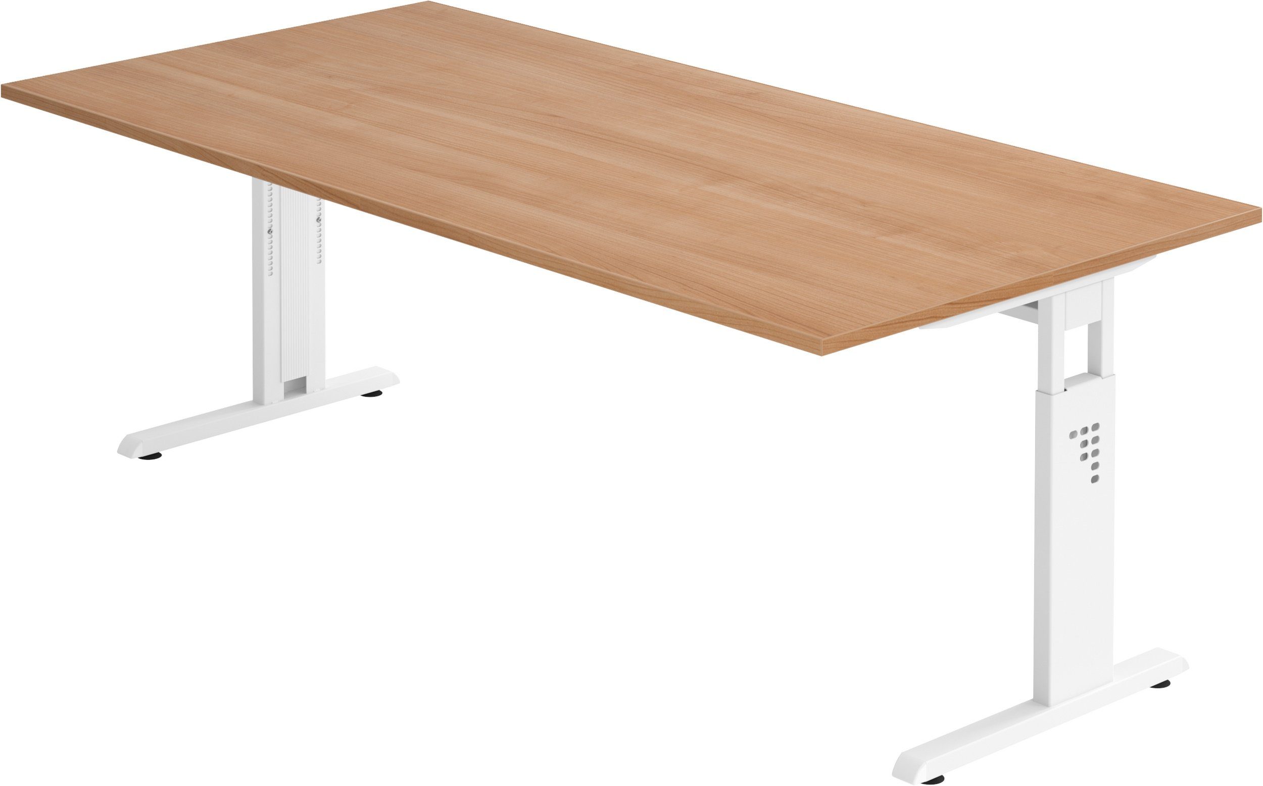 bümö Schreibtisch Schreibtisch Serie-O, Rechteck: 200 x 100 cm - Dekor: Nussbaum - Gestell: Weiß