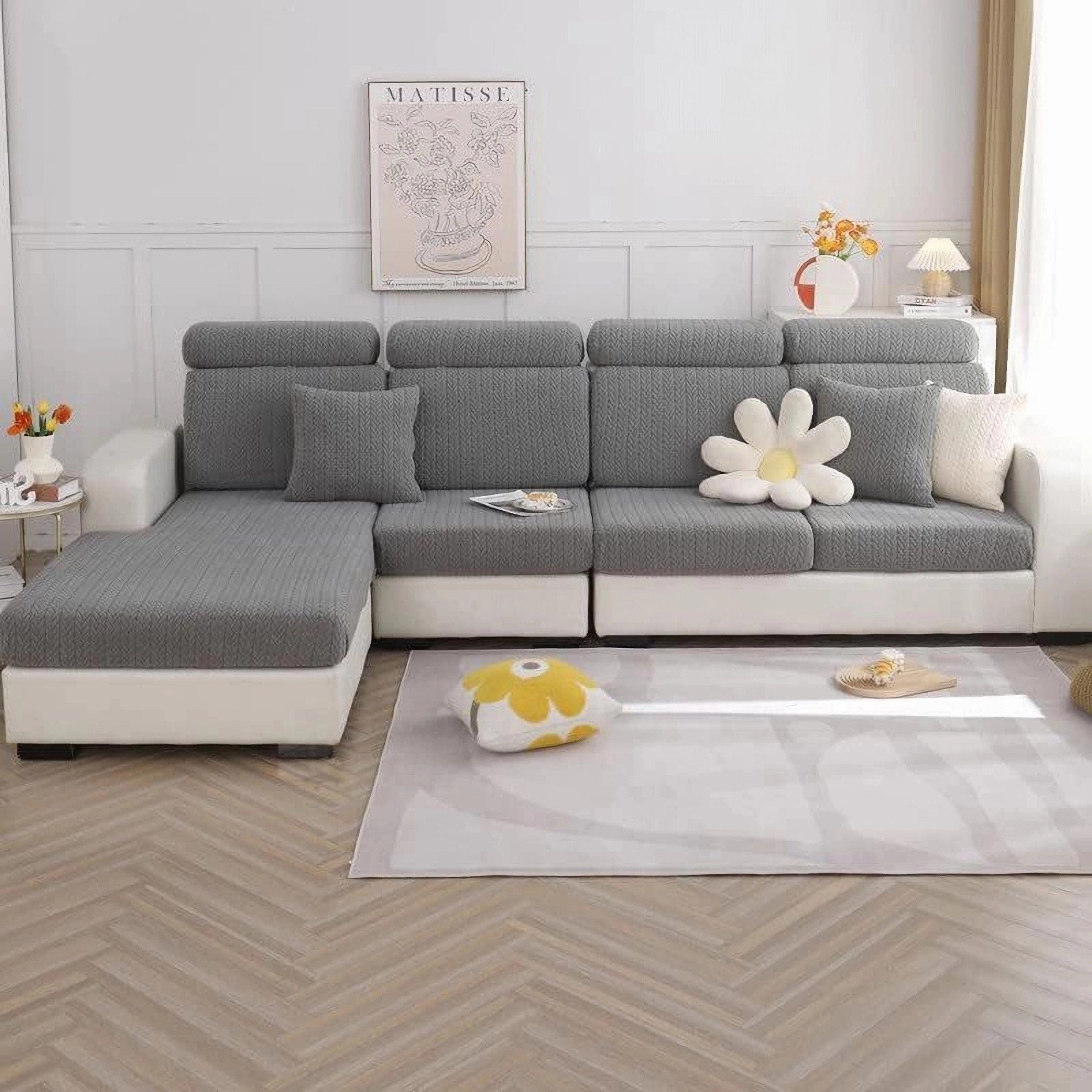 Coonoor Sofahusse L Form Schnittsofa Husse Sofabezug, Stretch, Universal, mit Strukturoptik