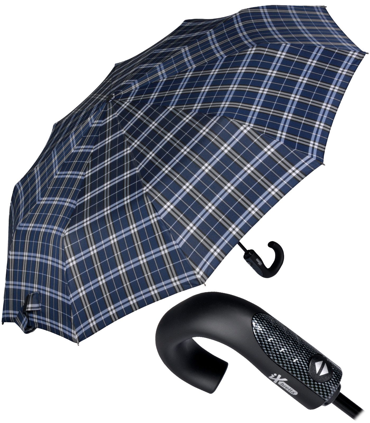 iX-brella Taschenregenschirm mit Auf-Zu-Automatik und 10 Streben, großer, stabiler Herrenschirm