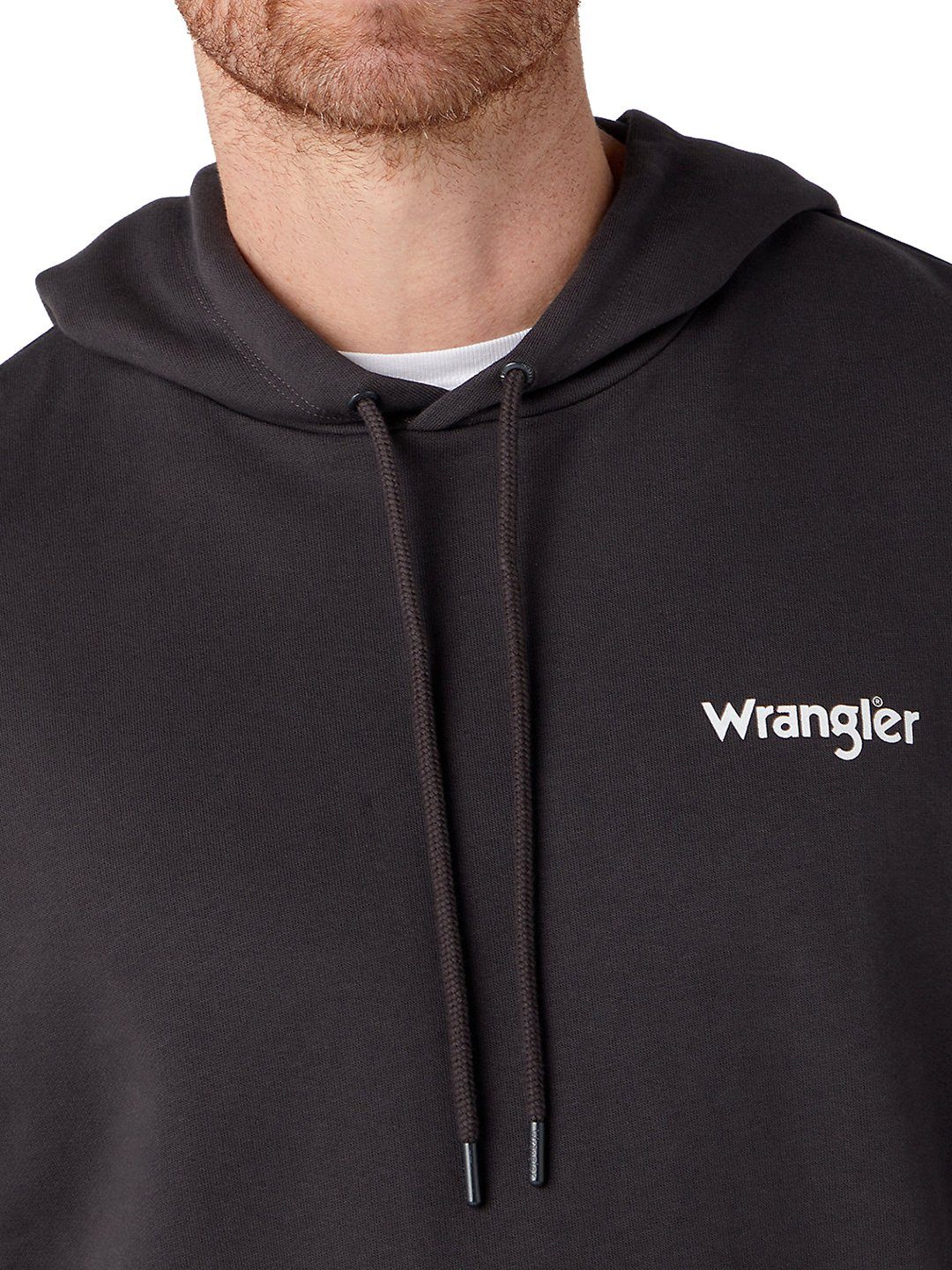 - Wrangler Fit Kapuzensweatshirt Regular Black Logo Faded Hoodie