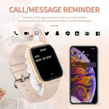 findtime Blutdruckmessung Smartwatch (1,04 Zoll, Android, iOS), Personalisiertem Bildschirm Sportuhr Musik Kamera Puls Schrittzähler