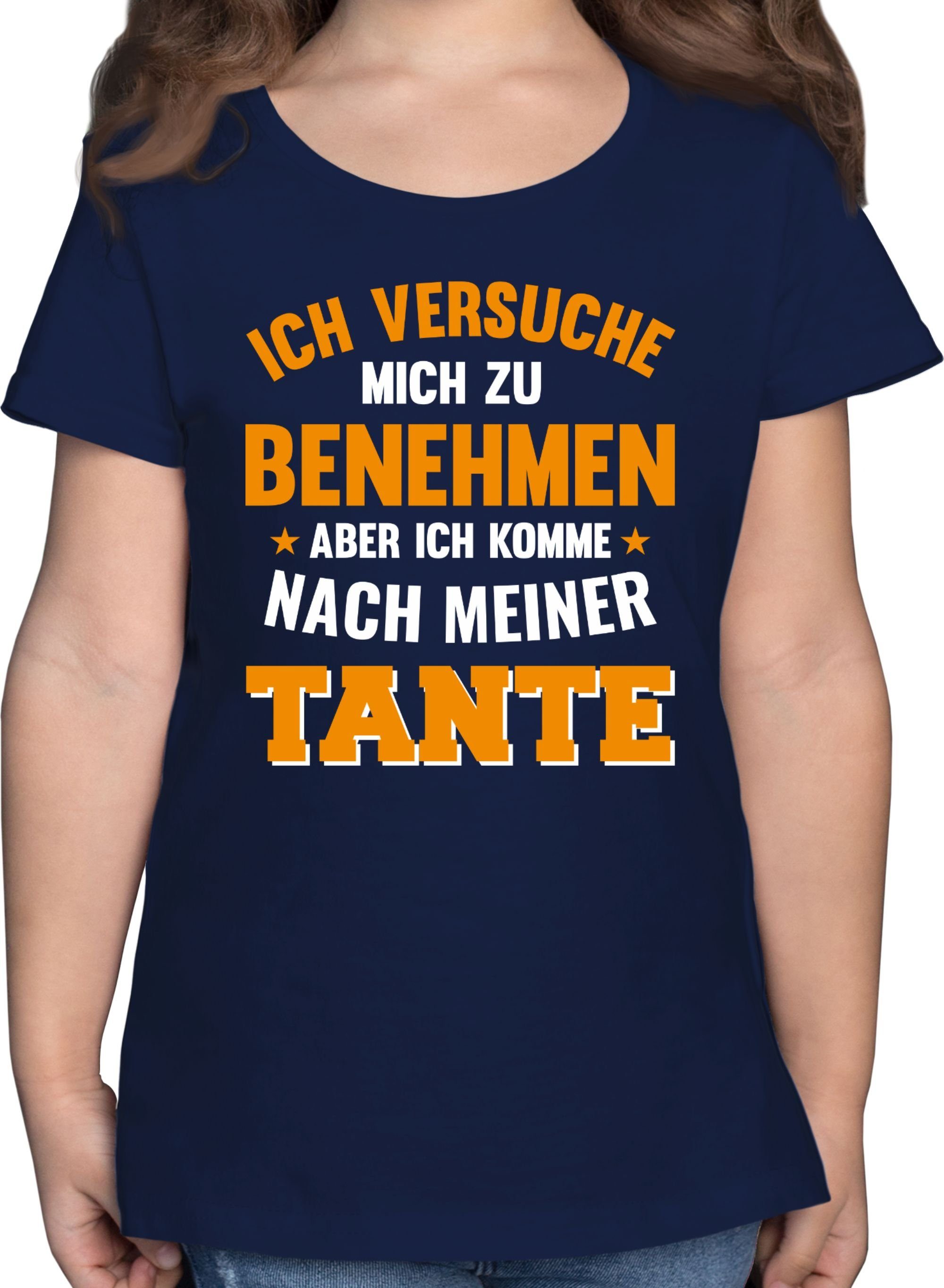 Shirtracer T-Shirt Ich versuche mich Tante ich orange 2 Sprüche aber Dunkelblau zu Kinder komme meiner Statement benehmen nach