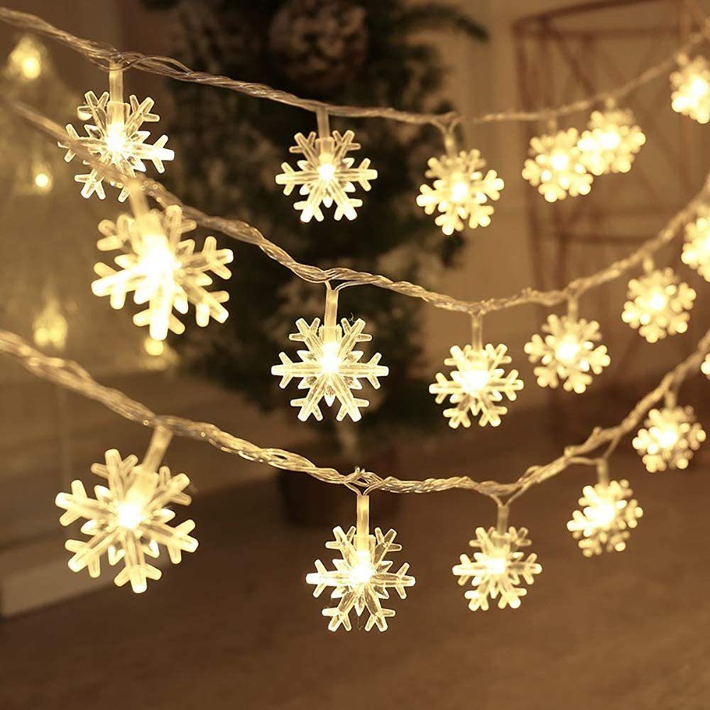 Rosnek LED-Lichterkette Lichtervorhang,Schneeflocke,Batteriebetriebene, Weihnachten Deko Warmweiß