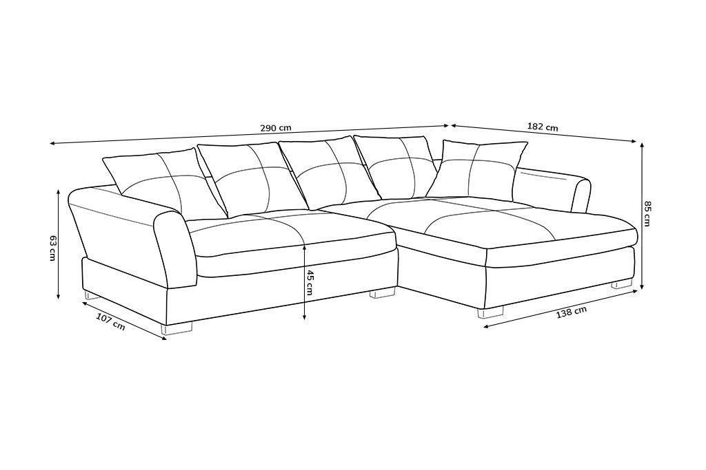 1 Fun mane, Couchgarnitur Teile, Möbel Ecksofa TIZIAN Weiss/Anthrazit 5 in Rückenkissen N/A x L-Form