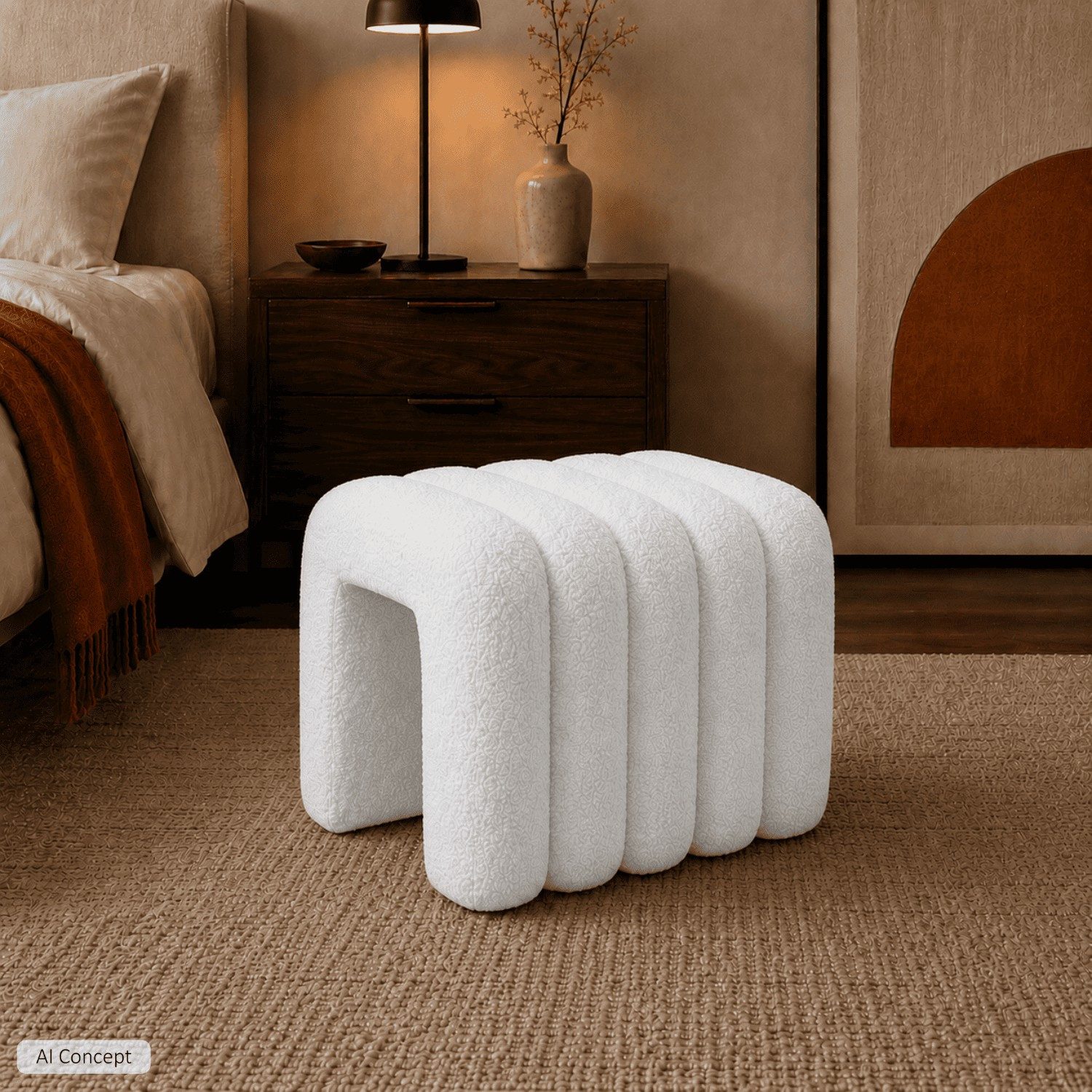 Lookway Pouf Pouf RIBA aus Bouclé-Stoff mit dekorativer Form – Bild 2 von 4