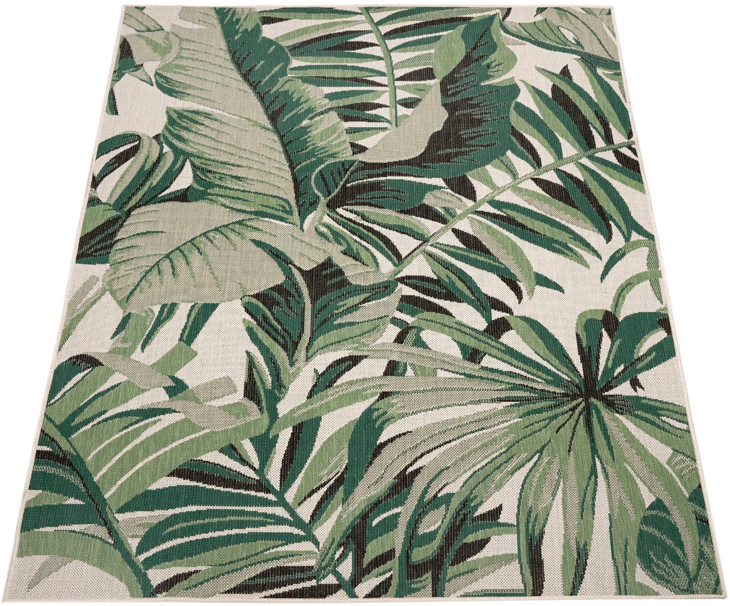 Teppich Ostende rechteckig, Paco 4 Höhe: In- Palmenblätter, mm, Outdoor 551, Motiv Flachgewebe, grün und Home, geeignet