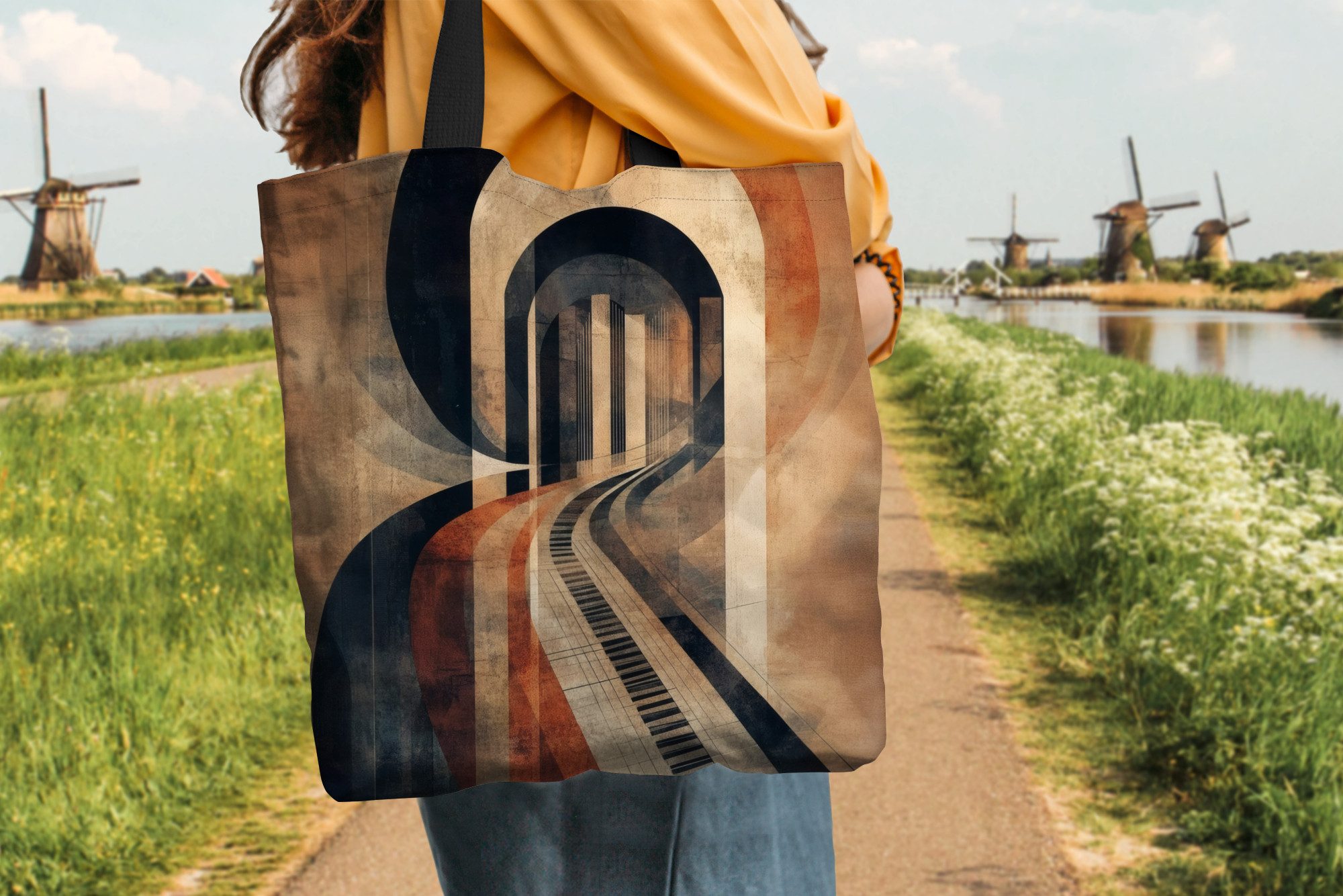 MuchoWow Shopper Klavier - Keyboards - Abstrakt, Handtasche, Damen und Herren, Schultertasche, Umhängetasche, Tote Bag