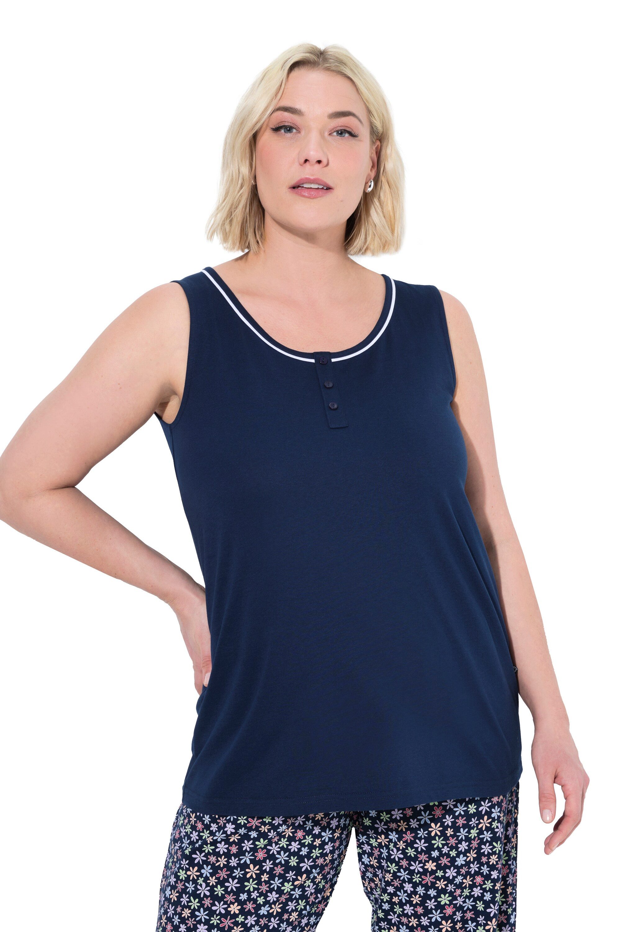 Ulla Popken Pyjamaoberteil Pyjama-Tops 2er-Pack uni/Blüten Rundhals ärmello günstig online kaufen