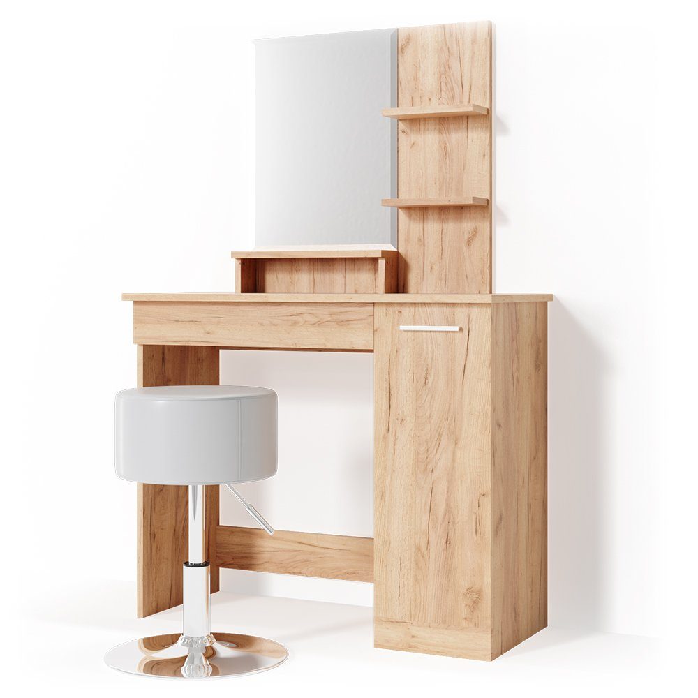 Schminktisch Julia, Goldkraft Eiche, 90 cm mit Hocker