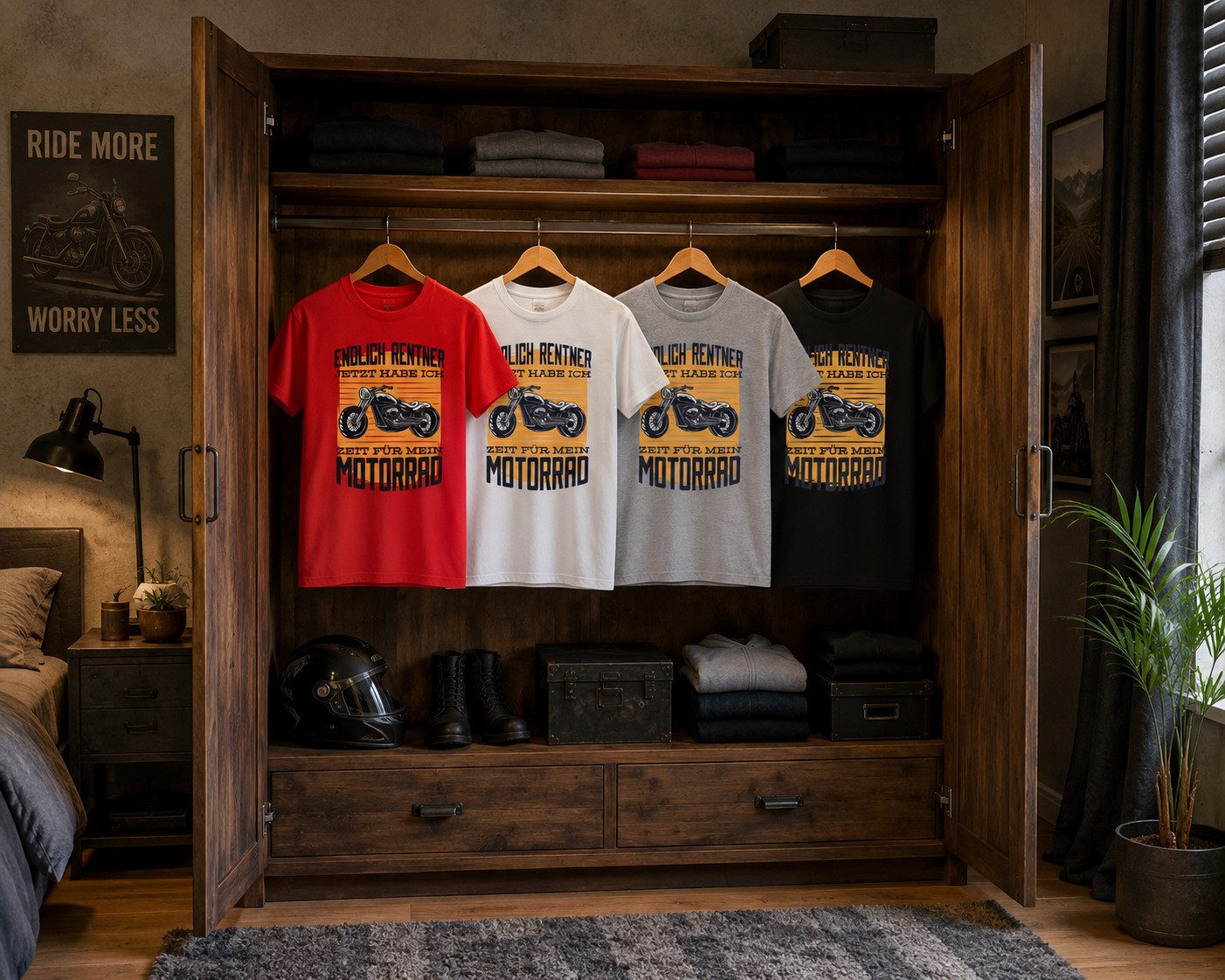 Blondie & Brownie T-Shirt Endlich Rentner Motorrad Shirt Biker Geschenk Ruhestand Chopper Herren (Einzelstück, Einzelartikel) Motorrad Rentner Shirt