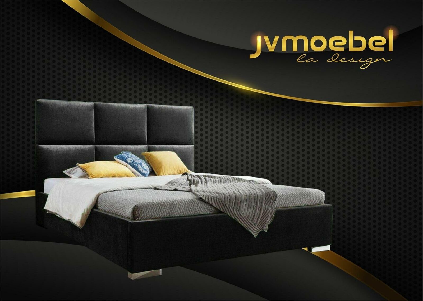 JVmoebel Bett, Moderne Schlafzimmer Betten Bett Stoff Chesterfield 180x200 Schwarz