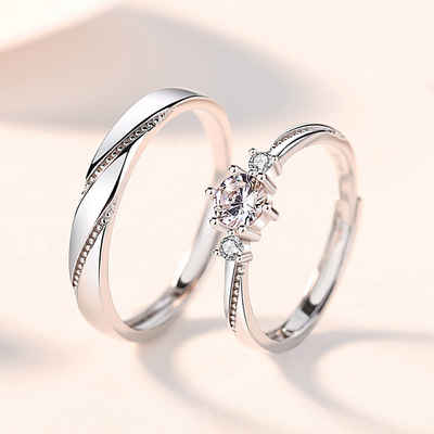 Mrichbez Partnerring mit Gravur Verlobungsring Paar, 925 Silber, verstellbarer geriffelter Ring (1-tlg), Kristallisierter Zirkoniumdioxid