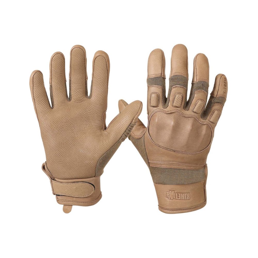 Kinetixx Lederhandschuhe Taktischer Einsatzhandschuh X-Trem (schwarz, coyote) Anatomische Passform, Flammhemmend, Schnitthemmend