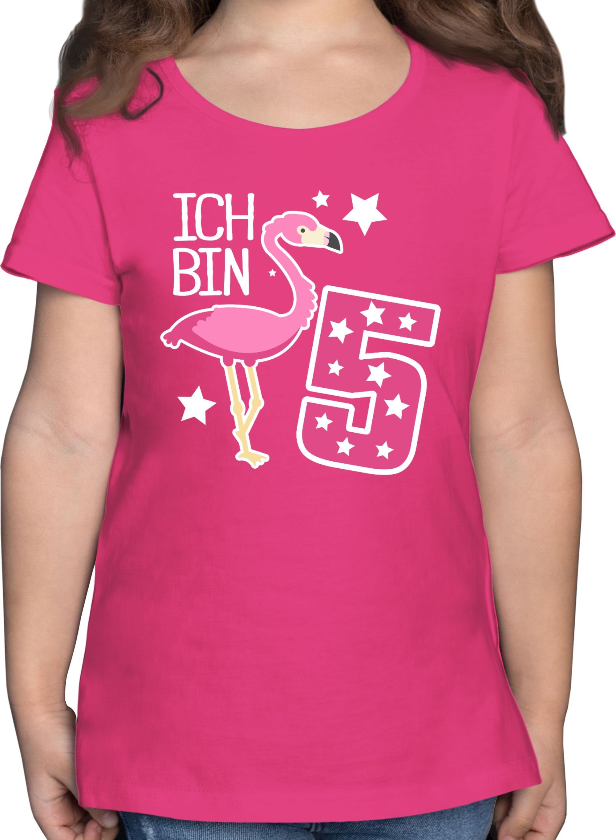 Shirtracer T-Shirt Ich bin fünf Flamingo 5. Geburtstag 1 Fuchsia