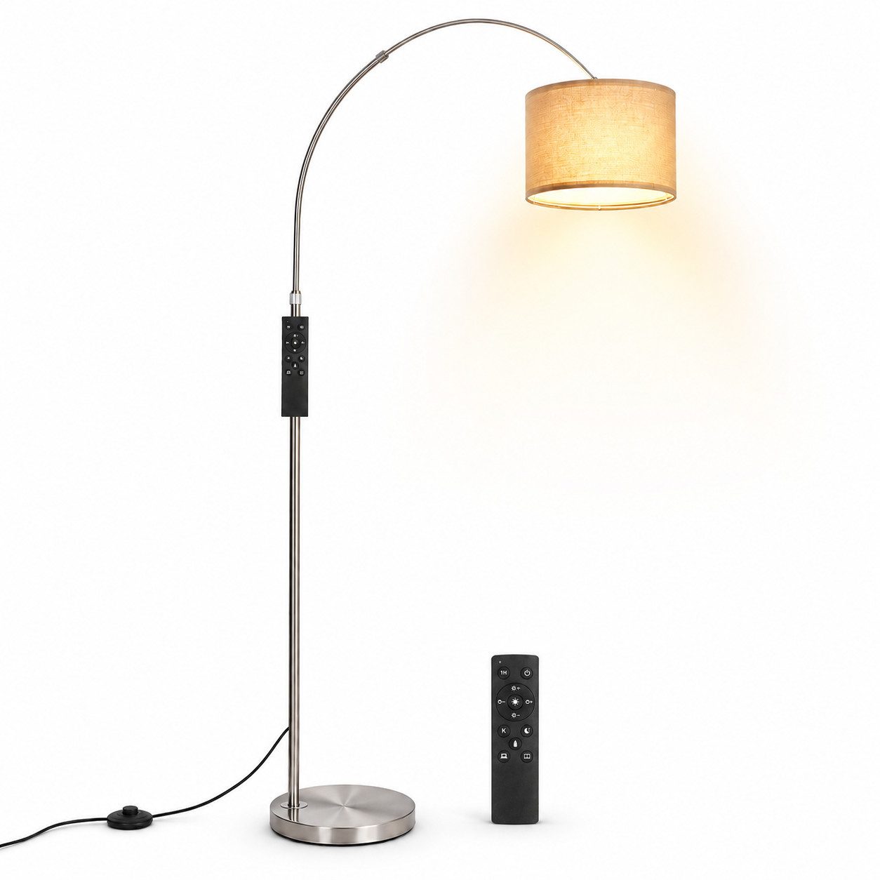ANTENLICHT LED Stehlampe Elegante Bogenstehleuchte in Silber, Fernbedienung, E27 LED-Leuchtmittel inklusive, Warmweiß bis Tageslichtweiß (2700-6500K), Dimmbar, flexibel & stilvoll für perfektes Licht