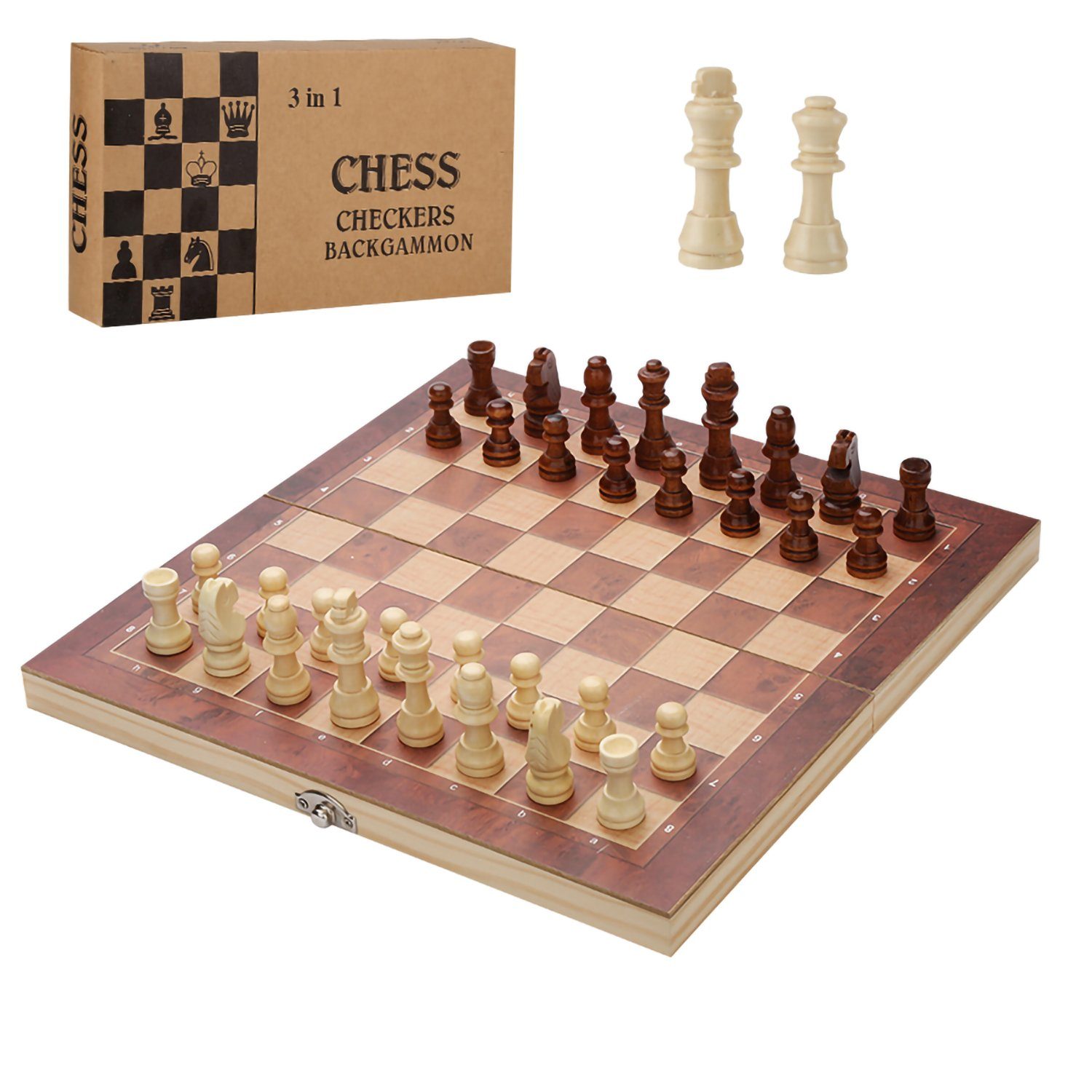 Lospitch Spiel, Schachspiel Handarbeit 29x29CM 3 in1 Spiel Schach Backgammon Schach