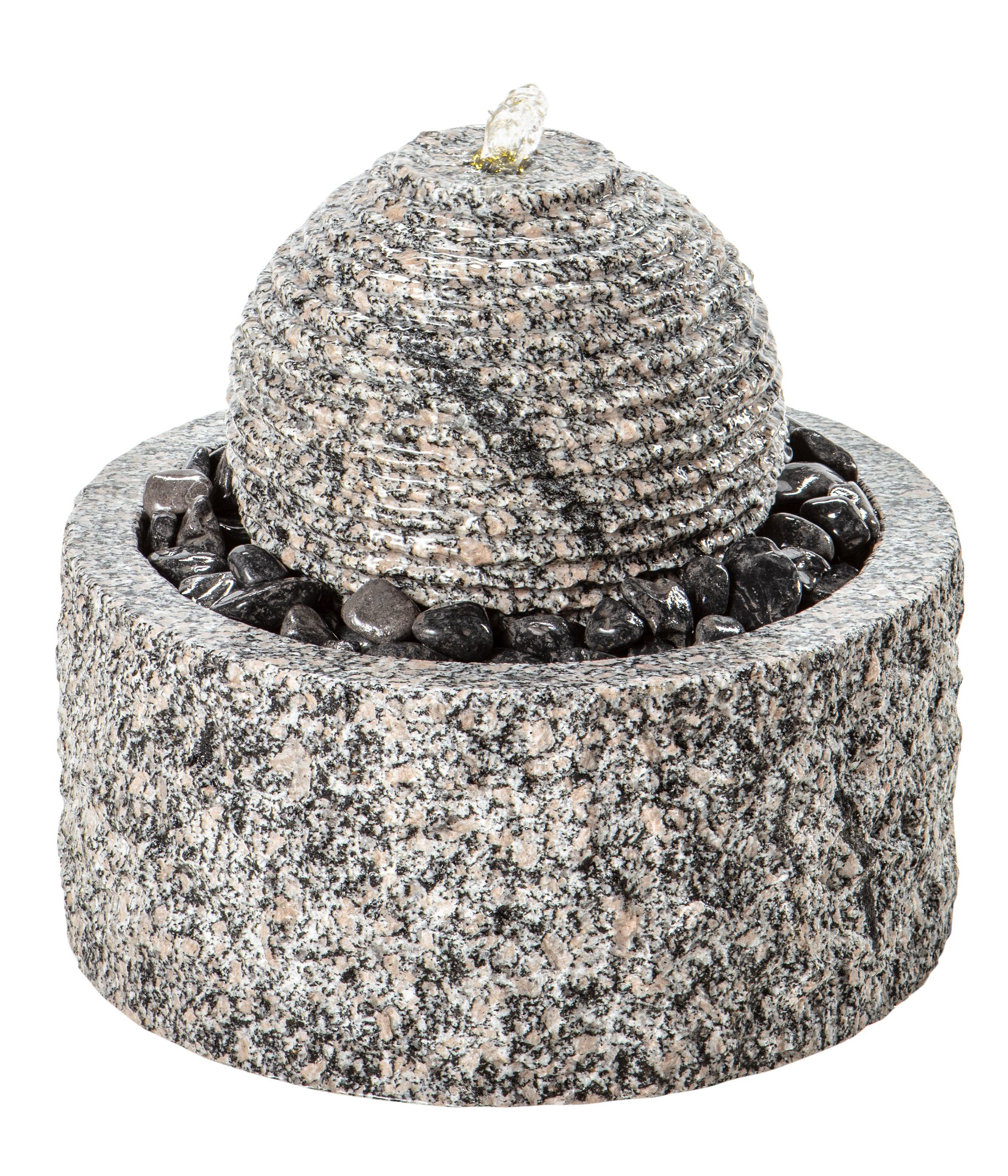 Dehner Gartenbrunnen Bern mit LED, Ø 42 cm, Höhe 45 cm, Granit, rundes Wasserspiel aus Granit inkl. Pumpe, Trafo und LED-Beleuchtung