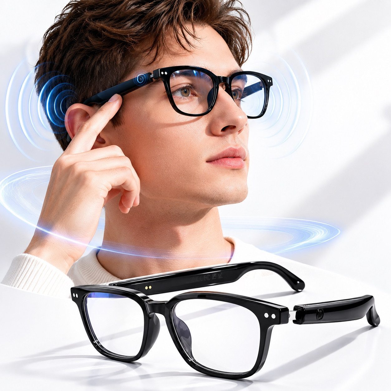 MOPUEA Sonnenbrille Smart Audio Brille Bluetooth 5.4 (Audio Brille Mit Open Ear Wiedergabe, 1-St., Leichtes Komfortdesign Für Alltag Und Outdoor) Touch Steuerung Automatische Lichtanpassung Freihandfunktion