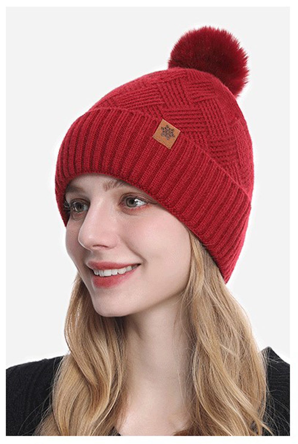 Coonoor Mütze & Schal Damen Winter-Set, Mütze mit Bommel, Schal & Touchscreen-Handschuhe (3-tlg) Fleece gefüttert, warmes 3-in-1 Geschenkset