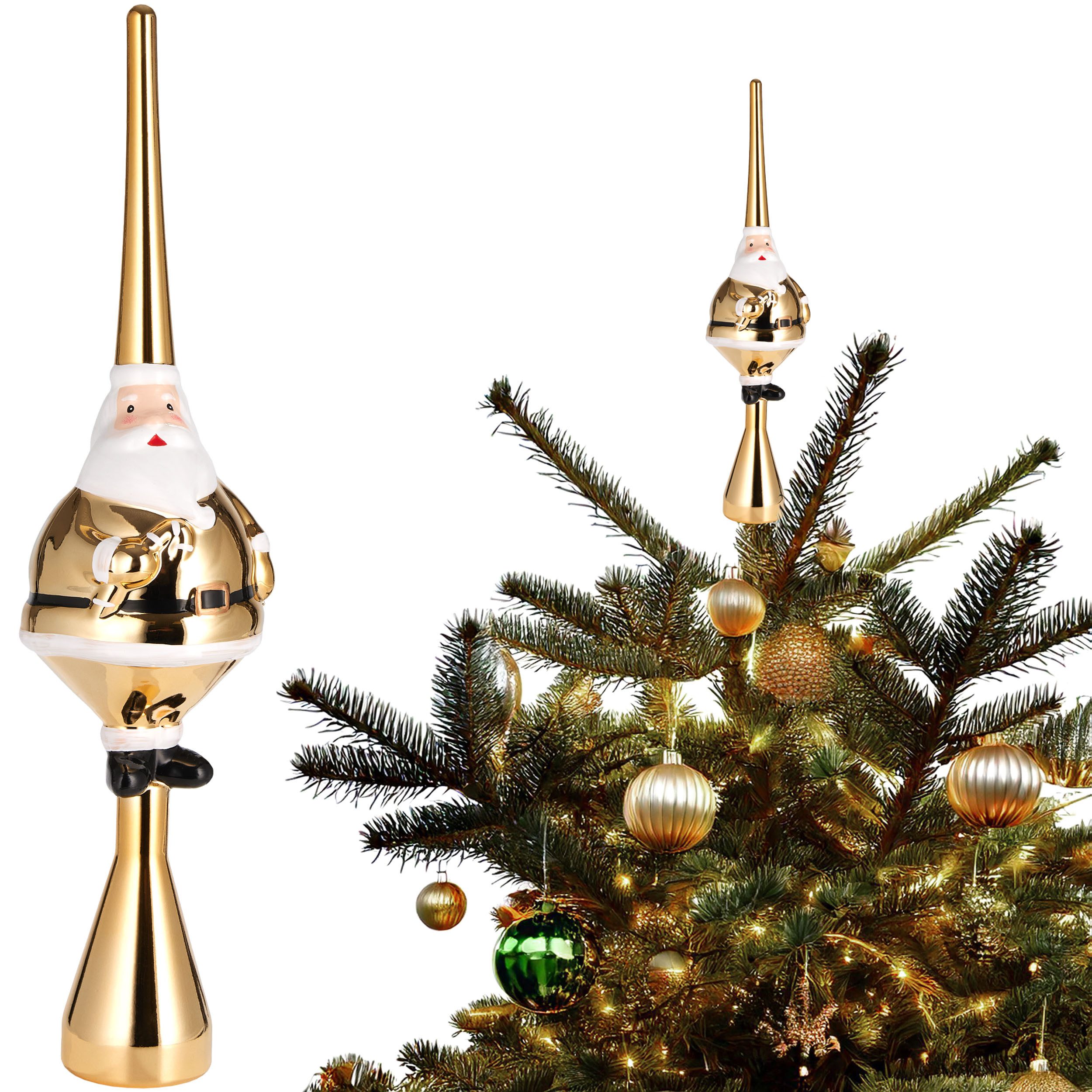 BRUBAKER Christbaumspitze Weihnachtsbaumspitze Dicker Santa - Christbaumspitze glänzend - 35 cm (1-tlg), Baumspitze Weihnachtsmann - Weihnachtsbaum Spitze - Tannenbaum Deko