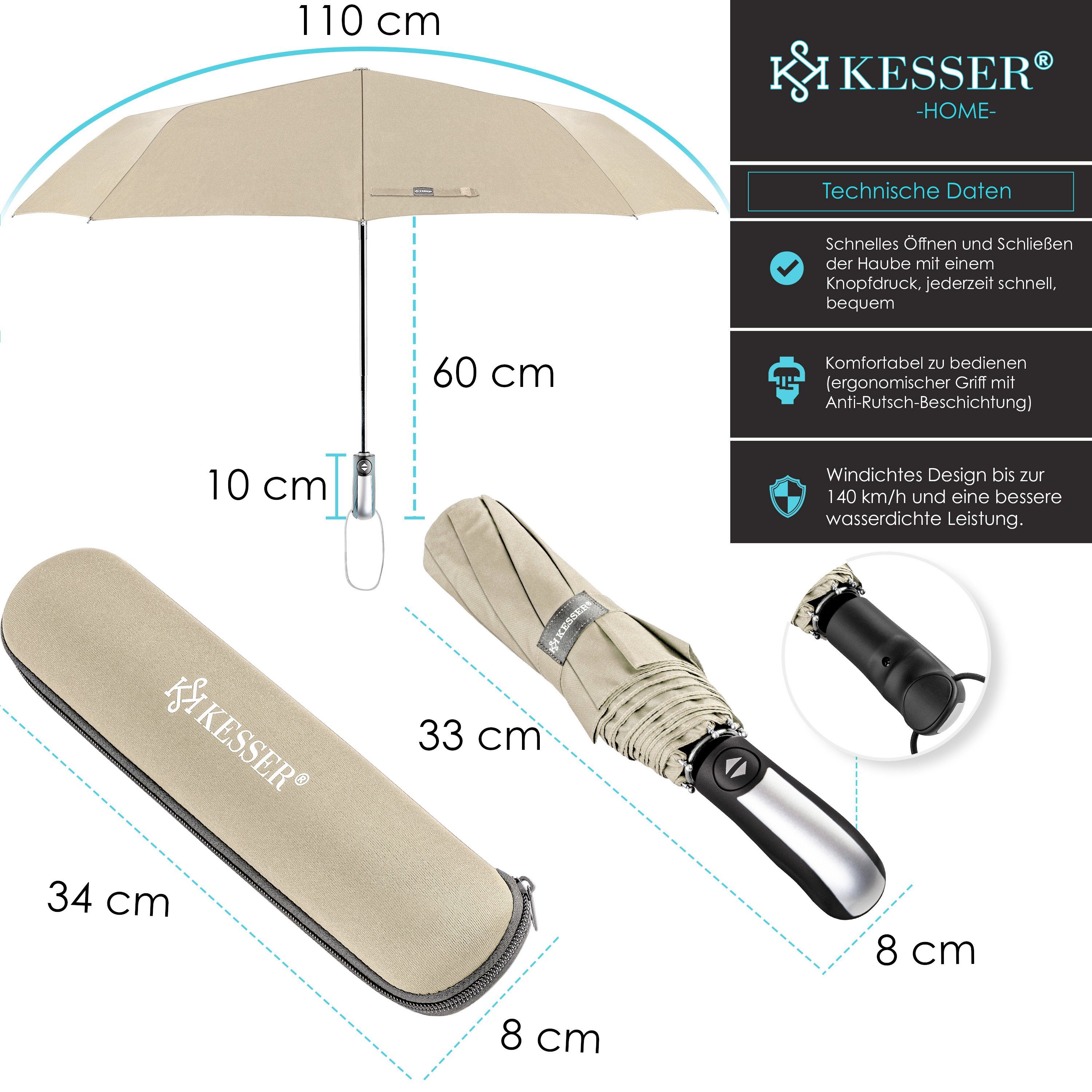 KESSER Taschenregenschirm, Regenschutz, Schirm sturmfest bis 150 km/h -  inkl. Schirm-Tasche & Reise-Etui - Taschenschirm mit Auf-Zu-Automatik,  klein - leicht & kompakt - Teflon-Beschichtung