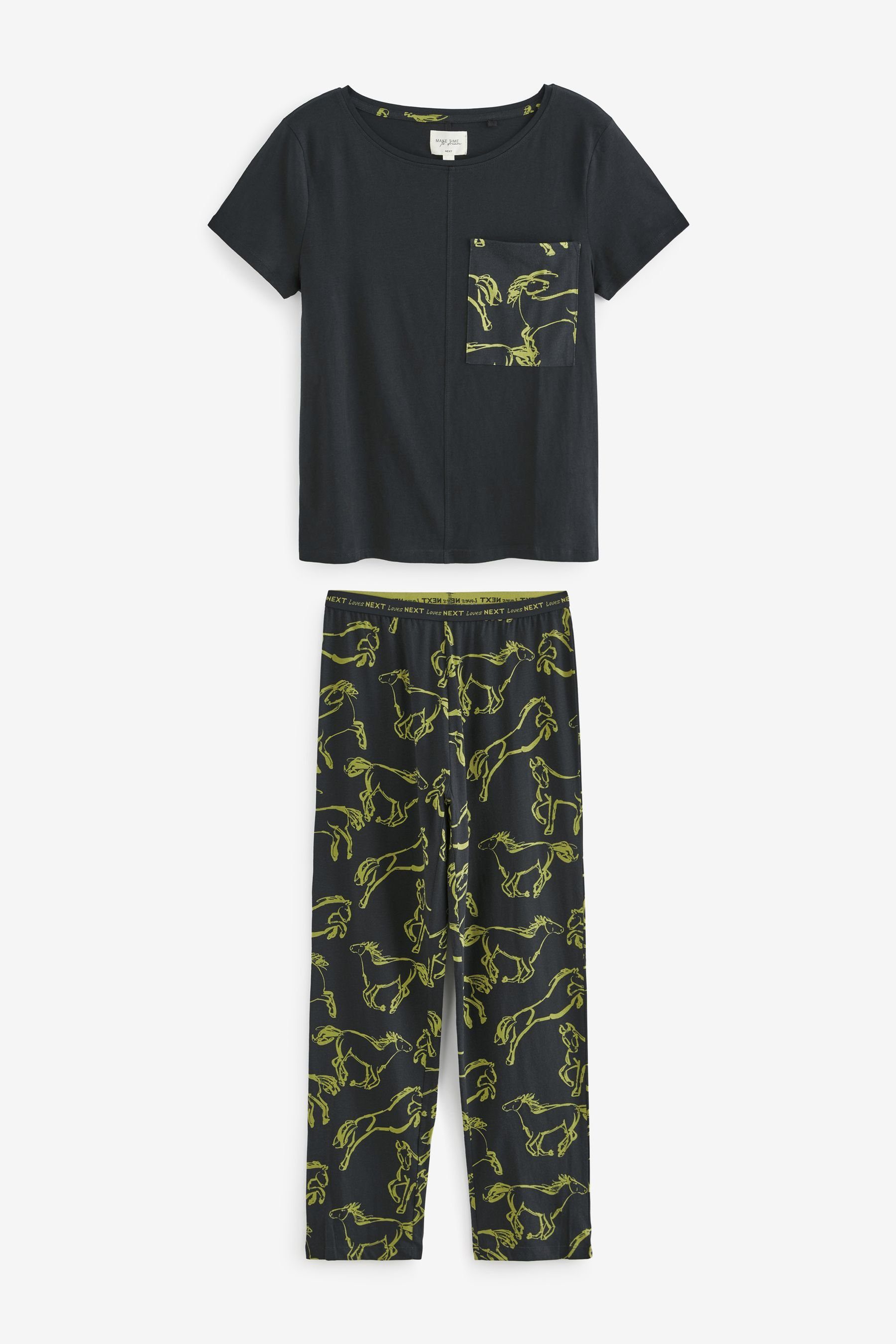 tlg) (2 Grey Charcoal Horse Kurzärmeliger Pyjama Next Baumwoll-Pyjama