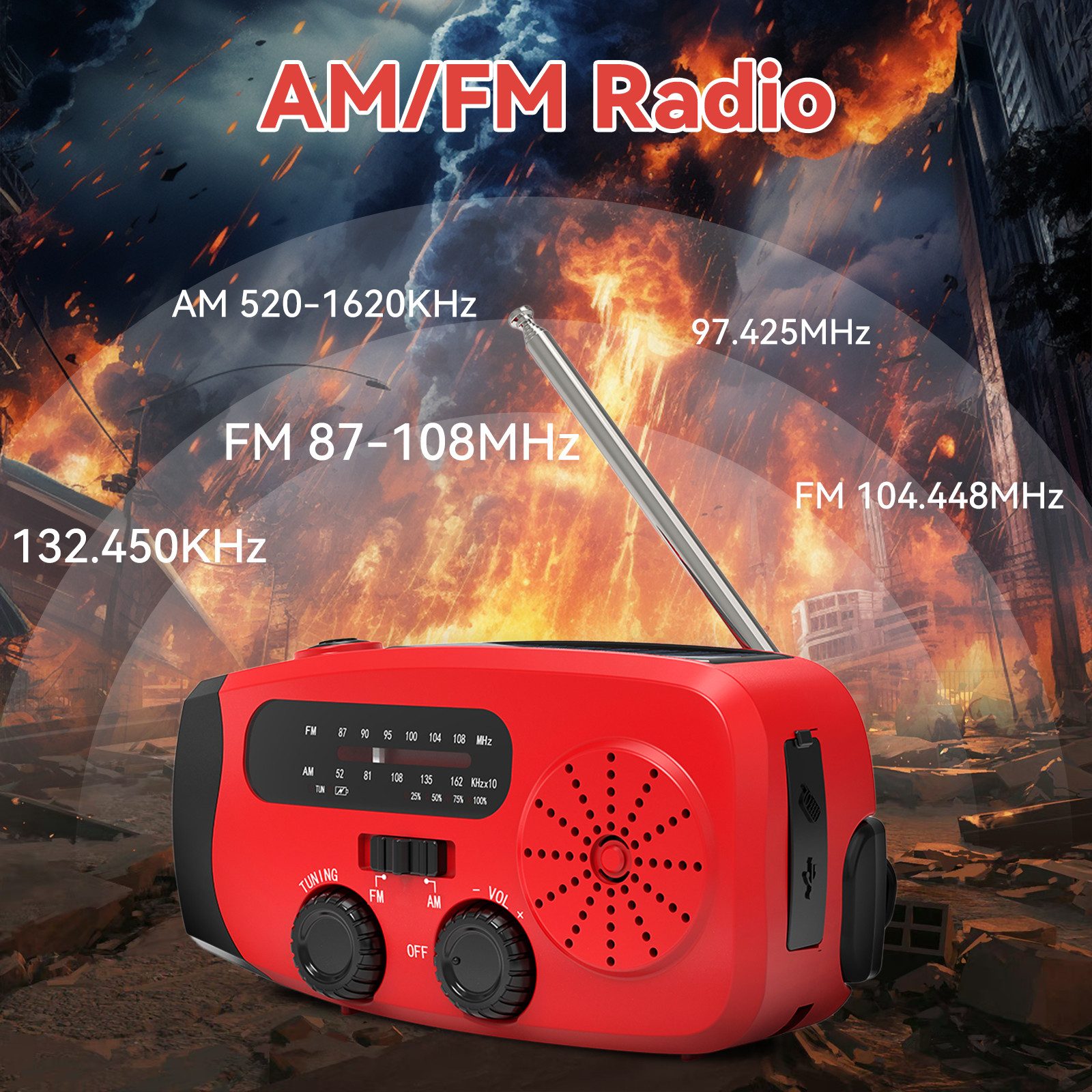 Rayofi Solar Radio,AM/FM notfallradio, Kurbelradio mit powerbank Radio (Radio Batteriebetrieben Notfall mit 2000mAh Wiederaufladbare Batterie, Tragbares, 6 W, radio mit Led Taschenlampe, SOS-Alarm für Notfall, Camping, Ourdoor)