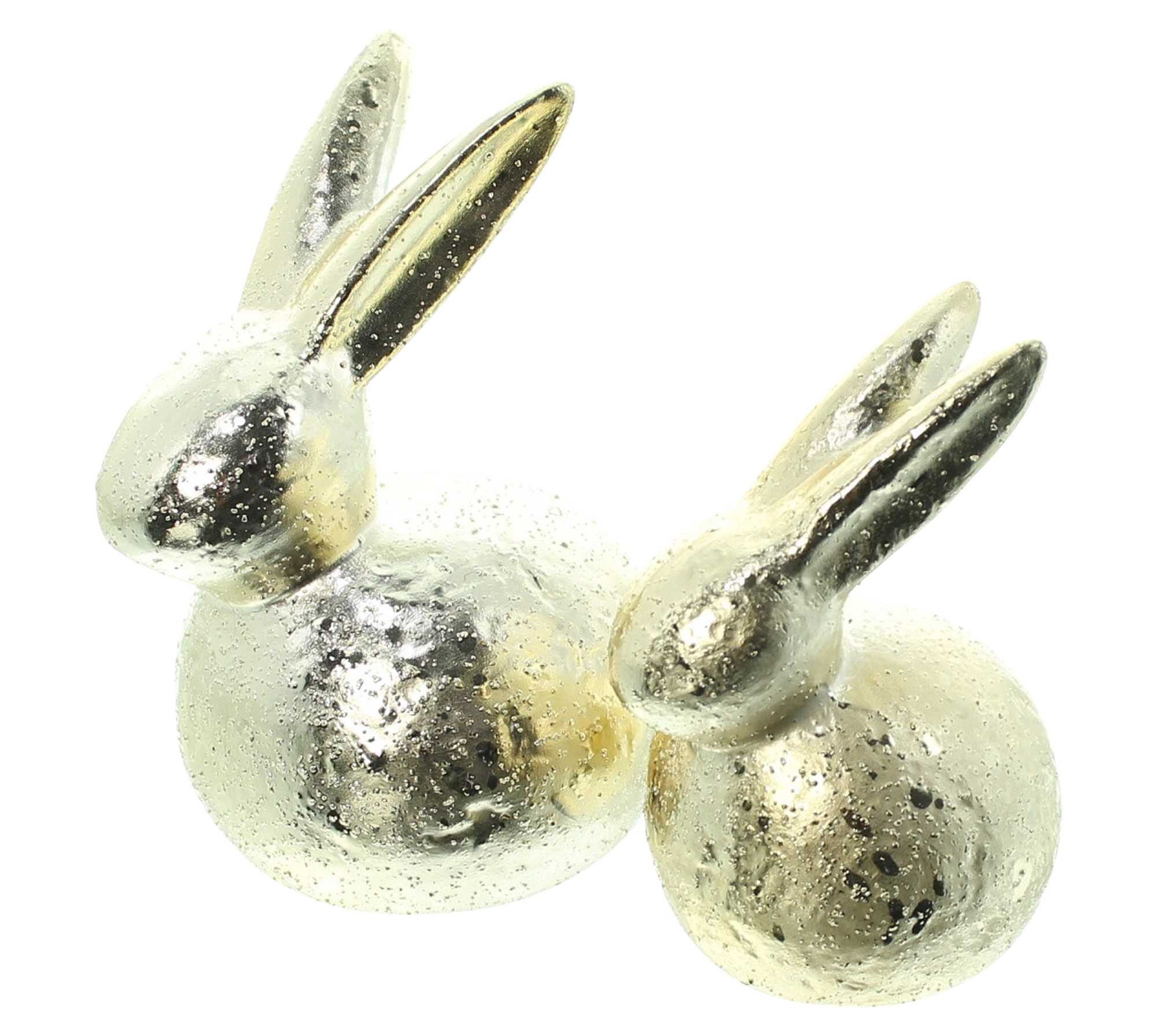 Dekoleidenschaft Osterhase "Gold-Hase" Dekofigur aus Porzellan gold, Osterdeko, Osterfigur (2 St., im Set), 12 + 15 cm hoch, Porzellanfigur