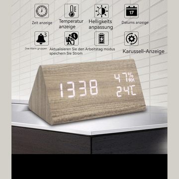 AUKUU Wecker Kreative Kreative Holzuhr leise sprachgesteuert multifunktionaler LED Elektronik Wecker elektronische Uhr