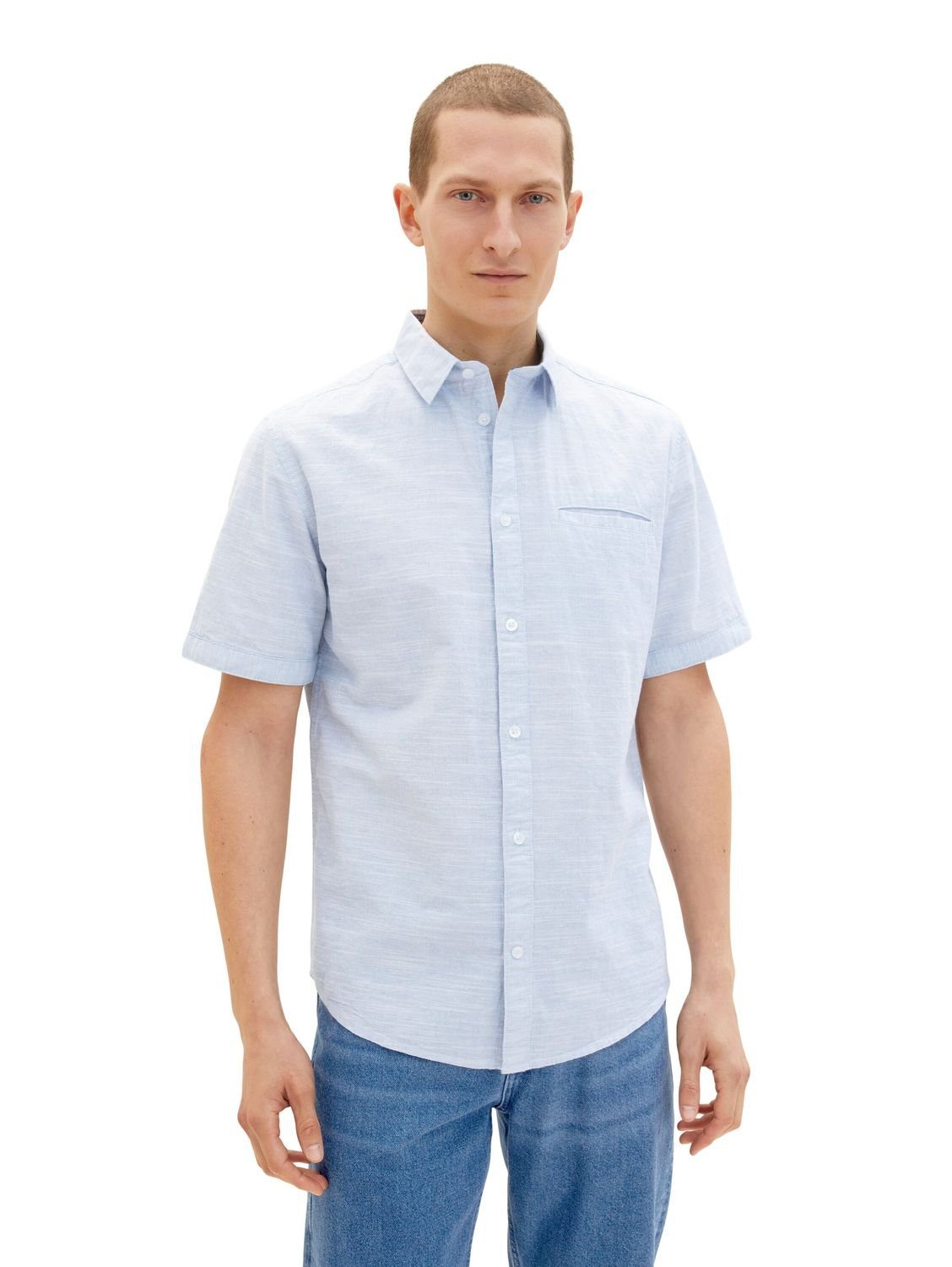 TOM TAILOR Langarmhemd STRUCTURED (1-tlg) White Blue fil a fil dobby 31317