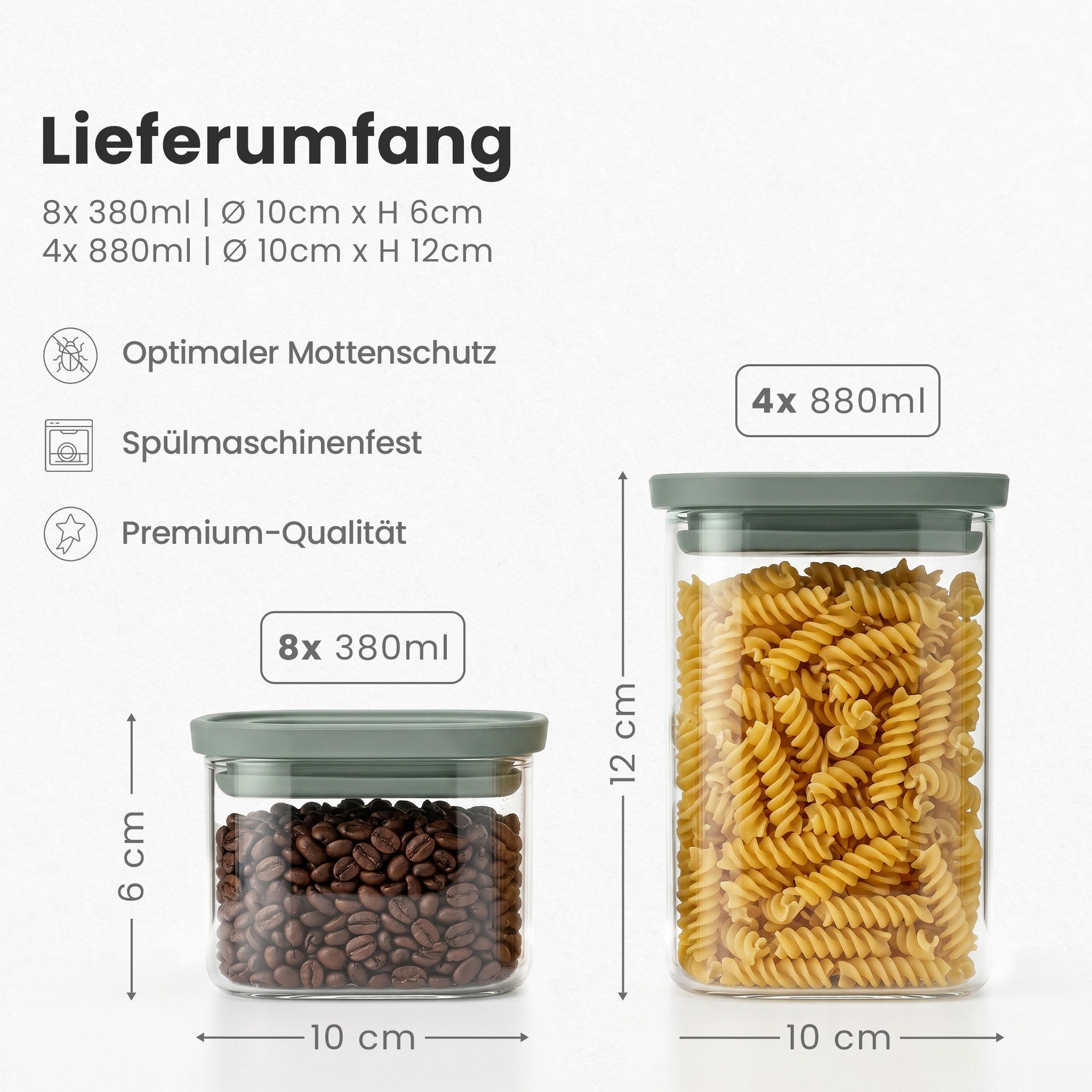 Lemontree Vorratsglas mit Deckel luftdicht inkl. Etiketten für Küche Aufbewahrung, Borosilikatglas, (Vorratsdosen Set inkl. Wasserfesten Etiketten), Glasbehälte – Bild 2 von 5