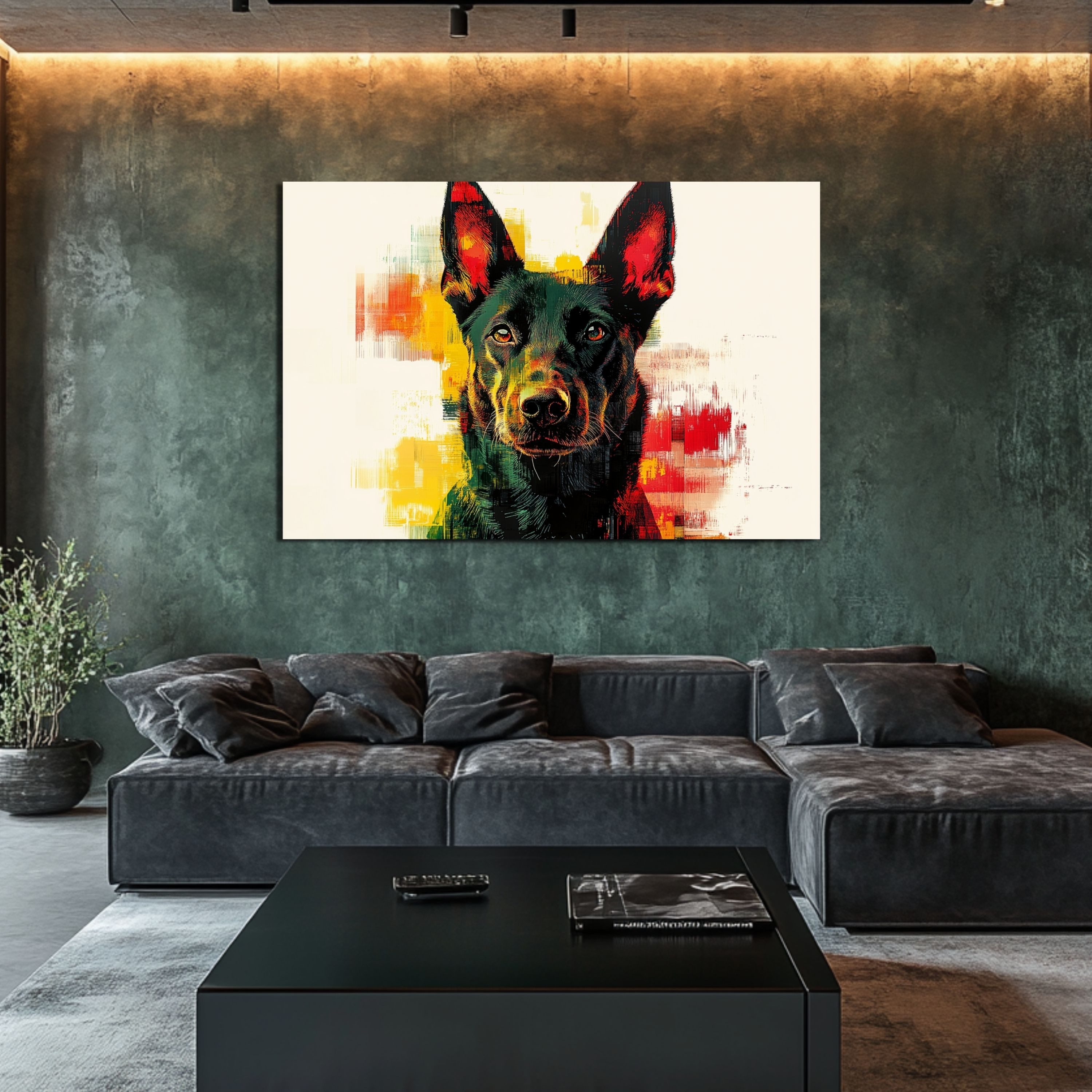 DARO Design Leinwandbild Modern Abstrakt Wandbilder XXL Wandbild Wand Deko Leinwand Bilder, (Malinois Warhol Glitch - Bild groß Wohnzimmer Schlafzimmer Küche Esszimmer Einteilig Querformat Fotodruck Leinwände Wanddeko Abstrakte Kunst Boho), 30x20cm