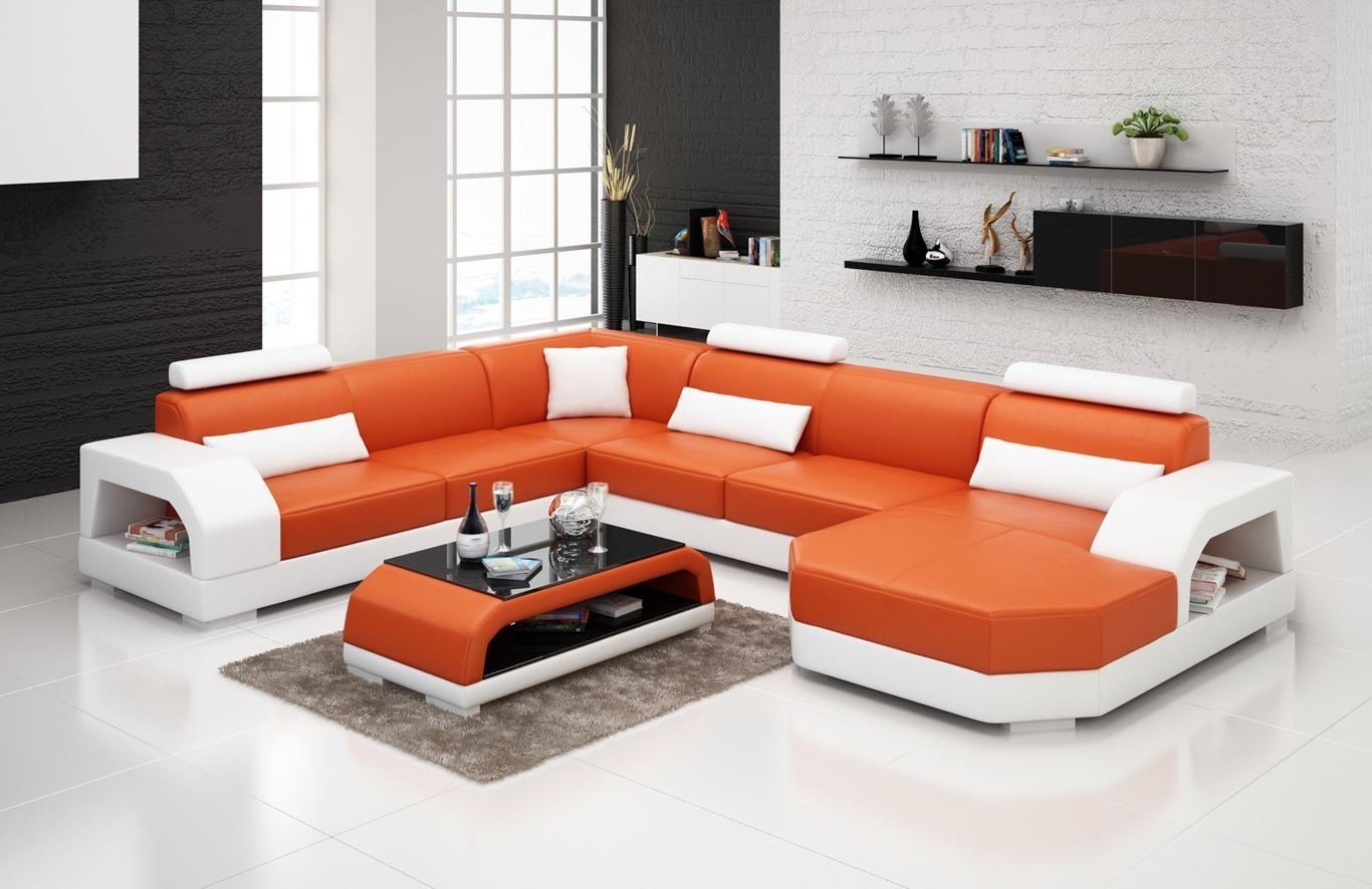 Ecksofa Garnitur, Wohnlandschaft Ecksofa Eckgarnitur Europe Couch Polster in Orange/Weiß Made JVmoebel