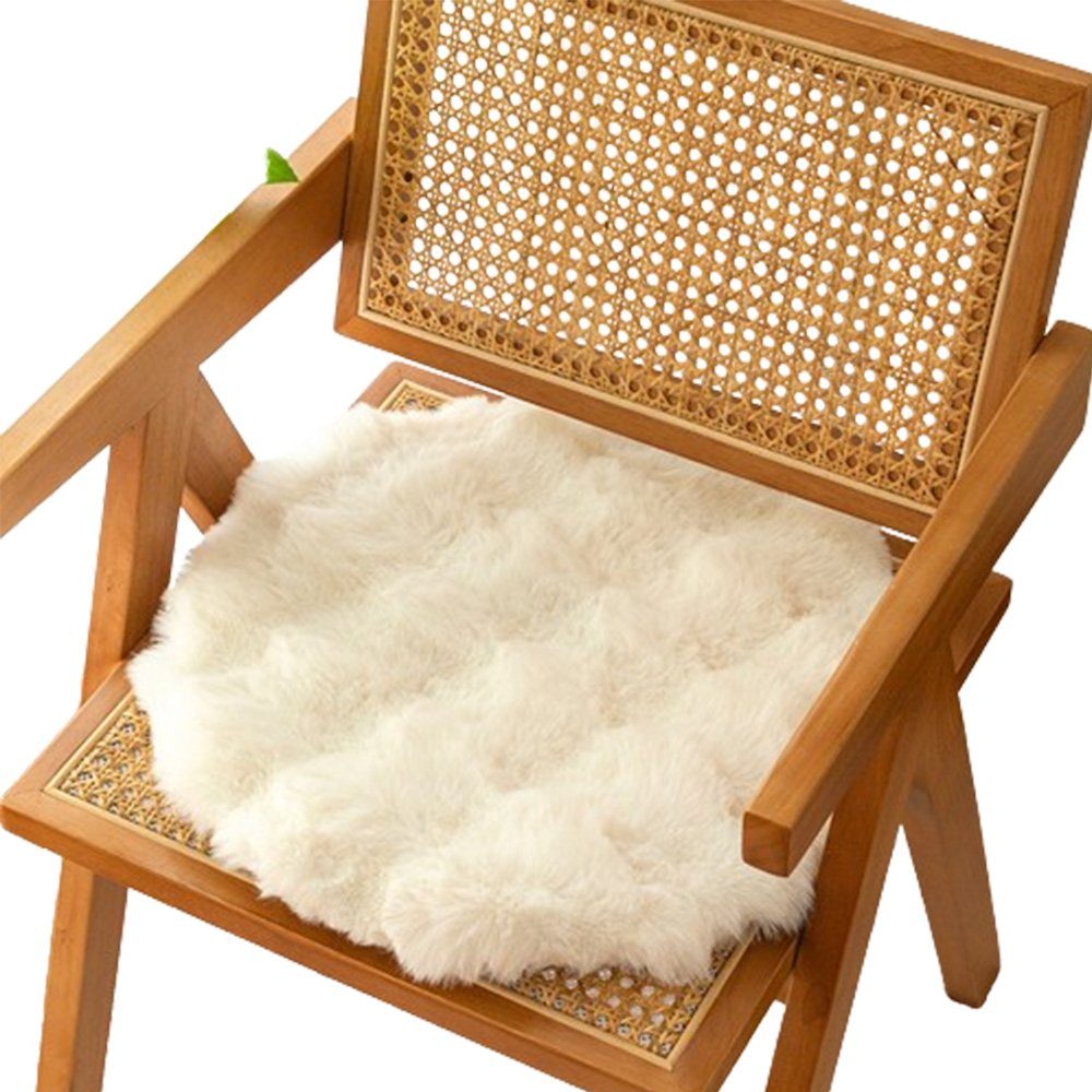 Stuhlkissen FELIXLEO Fell Matte Sitzkissen Stuhl Sofa Rund 45cm Optik Nachahmung Weiß