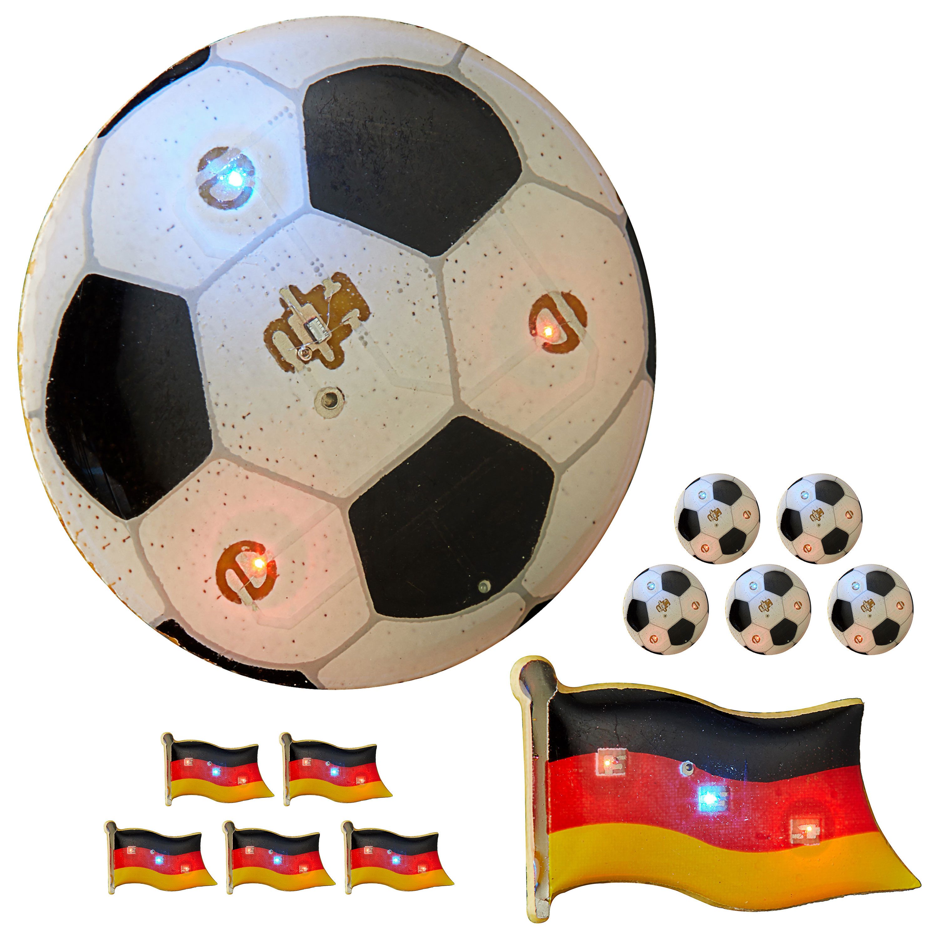 CEPEWA LED Blinklicht 12er Set LED Blinki Fussball Fahne Anstecknadel Magnet WM EM Blinken