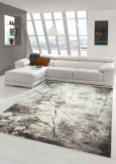 Teppich »DESIGNERTEPPICH Wohnzimmer abstrakte Naturtöne anthrazit grau creme beige«, Teppich-Traum, rechteckig, Höhe 14 mm