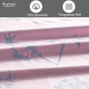 Bettwäsche, Buymax, Renforcé, 2 teilig, 100% Baumwolle Renforce 135x200 cm Kissenbezug 80x80cm mit Reißverschluss, Muster Zweige, Rosa Pink Grau