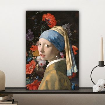 OneMillionCanvasses® Gemälde Das Mädchen mit dem Perlenohrring - Johannes Vermeer - Blumen, (1 St), Leinwandbild fertig bespannt inkl. Zackenaufhänger, Gemälde, 20x30 cm